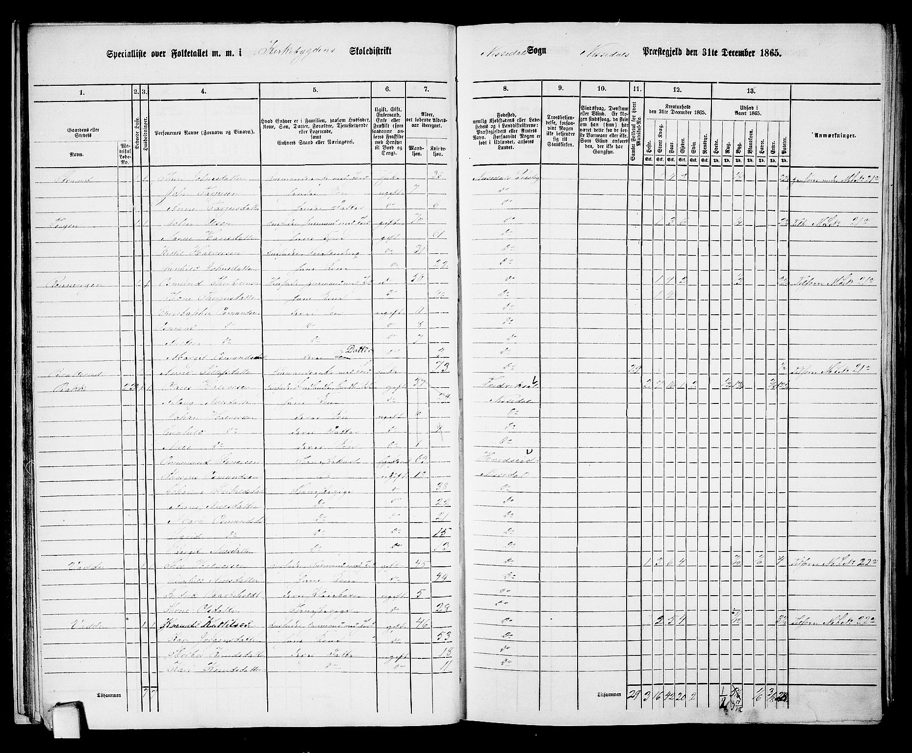 RA, 1865 census for Nissedal, 1865, p. 23