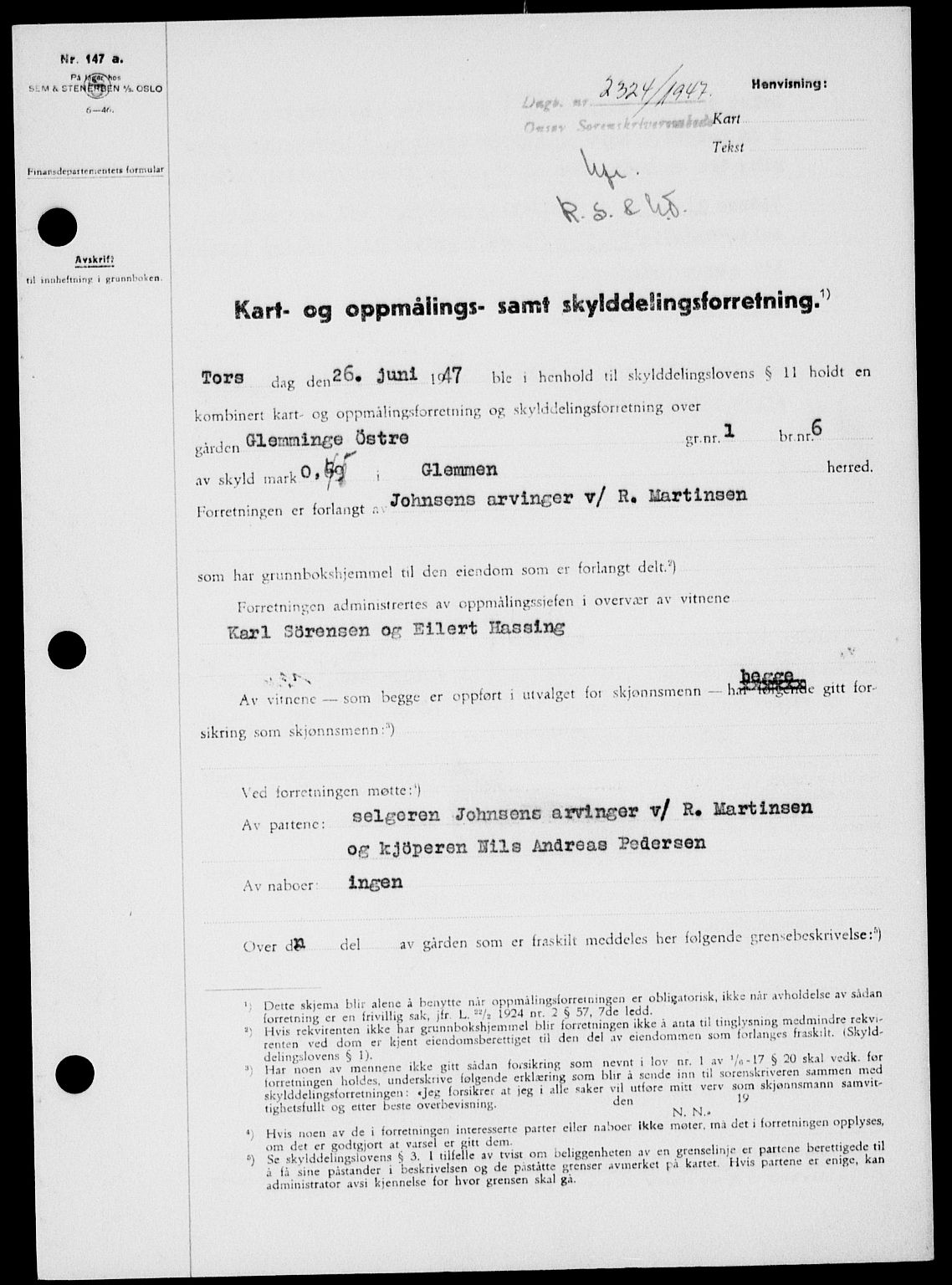 Onsøy sorenskriveri, SAO/A-10474/G/Ga/Gab/L0021: Mortgage book no. II A-21, 1947-1947, Diary no: : 2324/1947