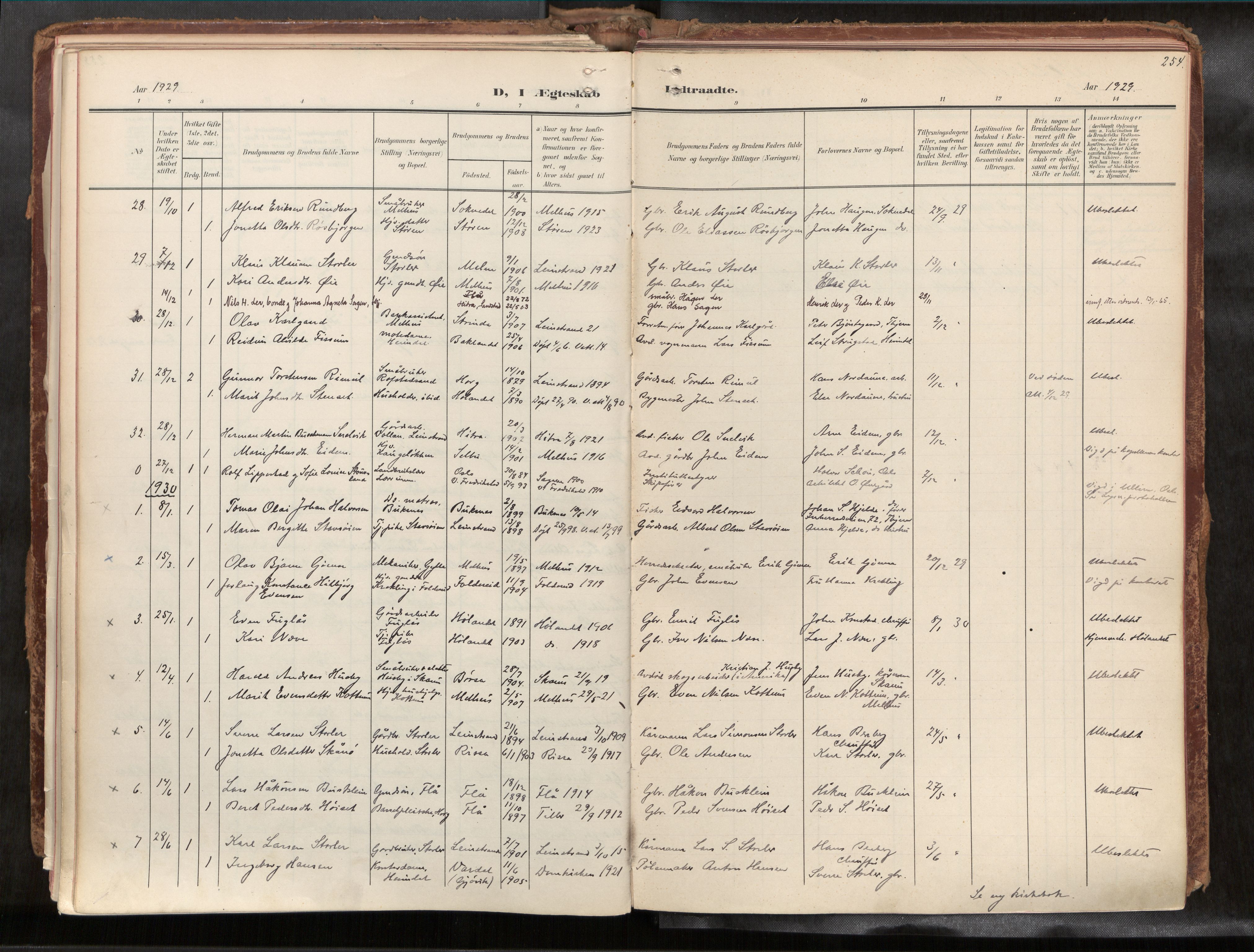 Ministerialprotokoller, klokkerbøker og fødselsregistre - Sør-Trøndelag, SAT/A-1456/691/L1085b: Parish register (official) no. 691A18, 1908-1930, p. 254