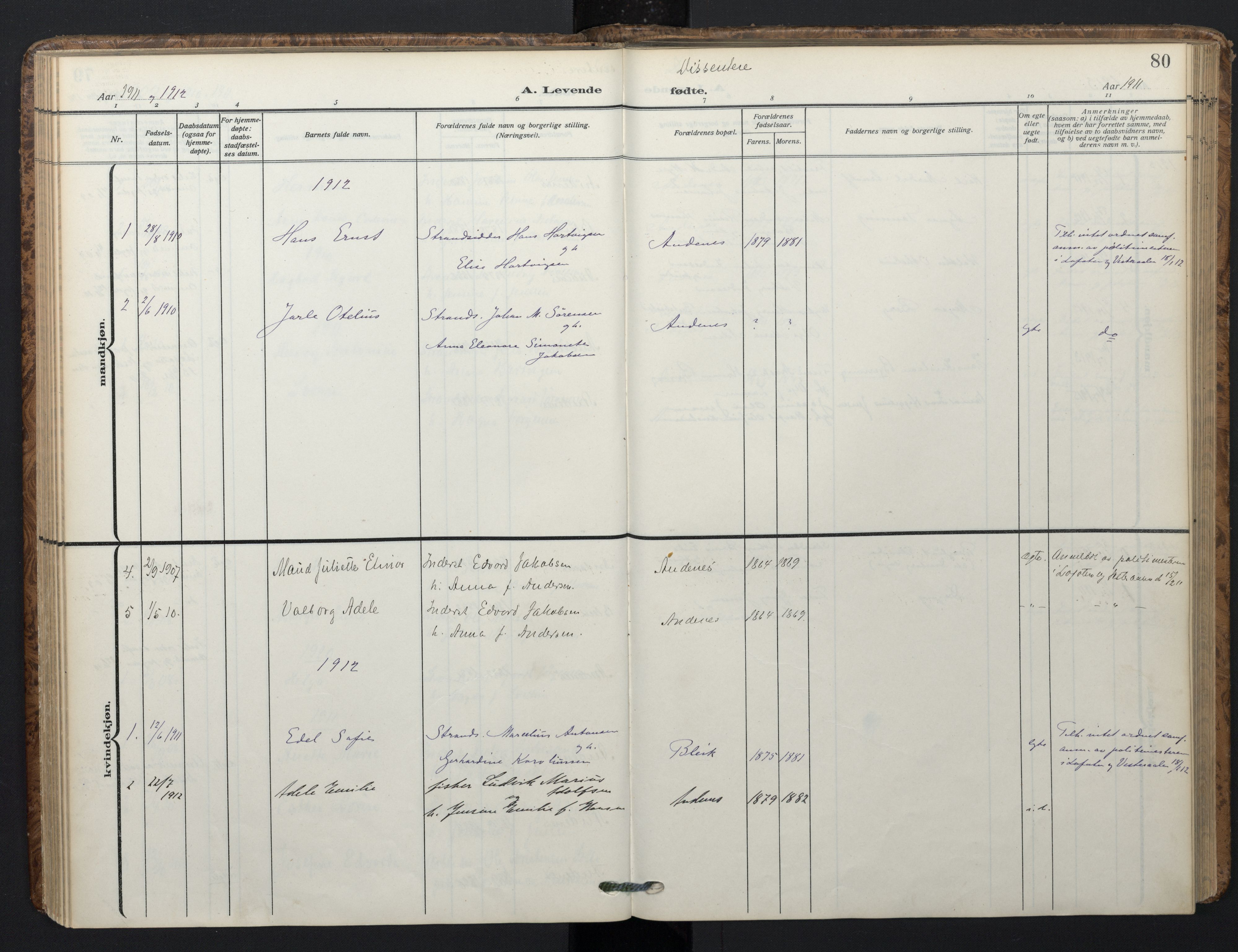 Ministerialprotokoller, klokkerbøker og fødselsregistre - Nordland, AV/SAT-A-1459/899/L1438: Parish register (official) no. 899A06, 1909-1922, p. 80