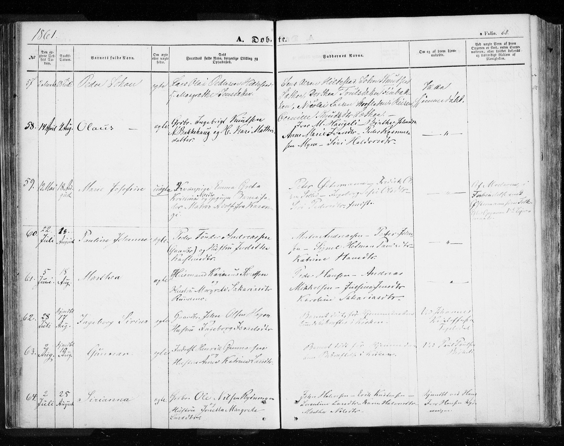 Målselv sokneprestembete, AV/SATØ-S-1311/G/Ga/Gaa/L0003kirke: Parish register (official) no. 3, 1853-1863, p. 68