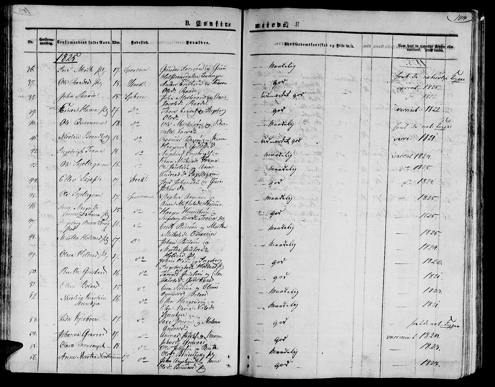 Ministerialprotokoller, klokkerbøker og fødselsregistre - Nord-Trøndelag, AV/SAT-A-1458/735/L0336: Parish register (official) no. 735A05 /1, 1825-1835, p. 104