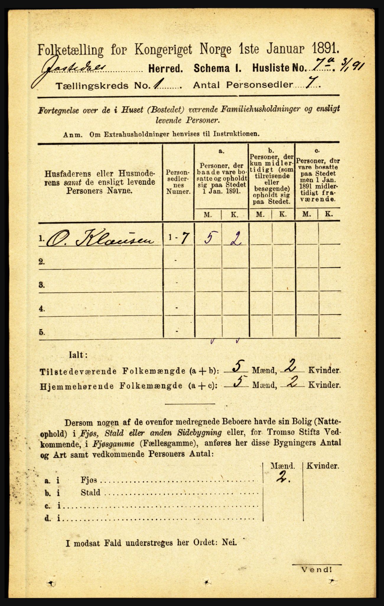 RA, 1891 census for 1427 Jostedal, 1891, p. 19