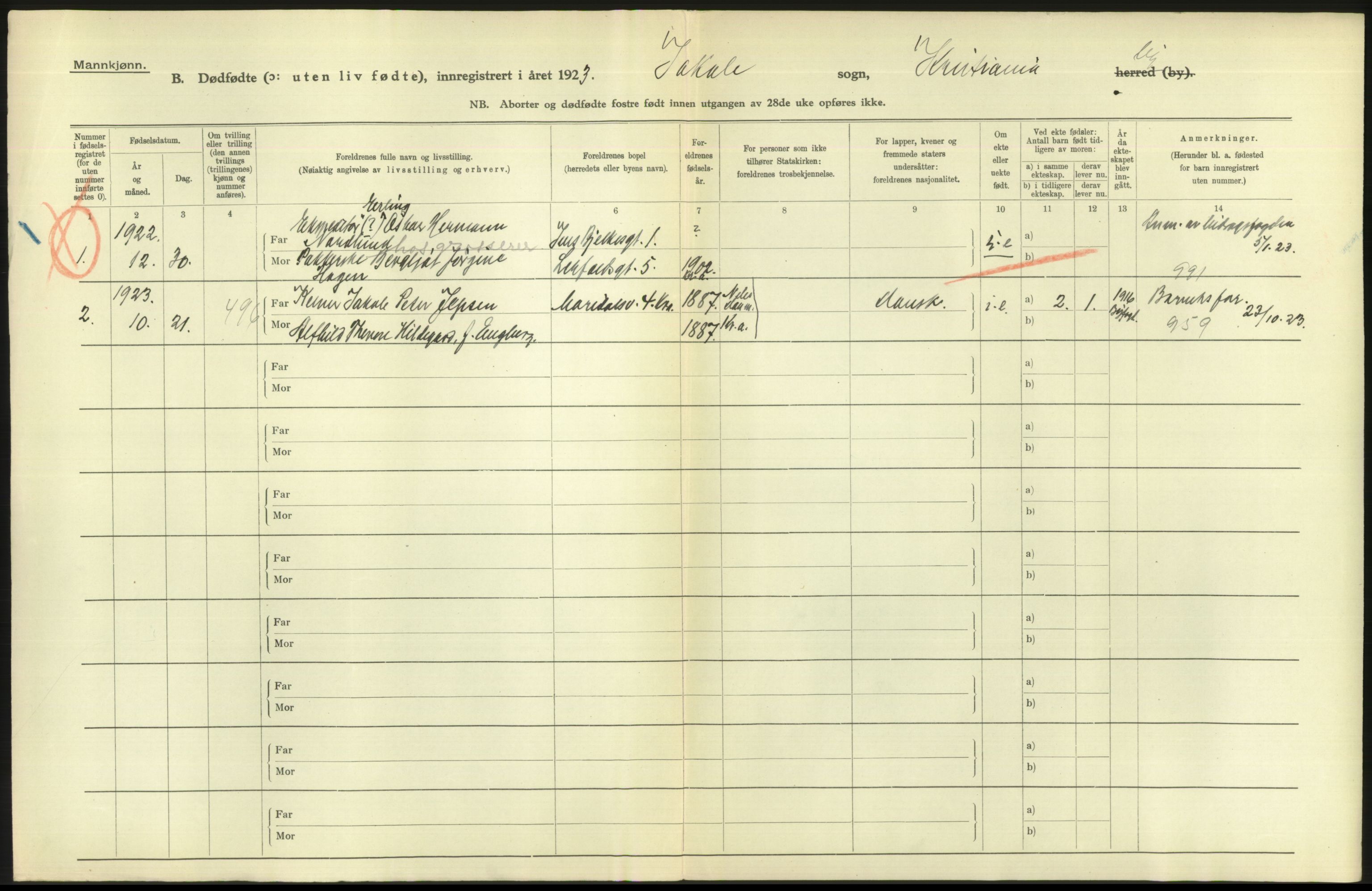 Statistisk sentralbyrå, Sosiodemografiske emner, Befolkning, AV/RA-S-2228/D/Df/Dfc/Dfcc/L0010: Kristiania: Døde, dødfødte, 1923, p. 10