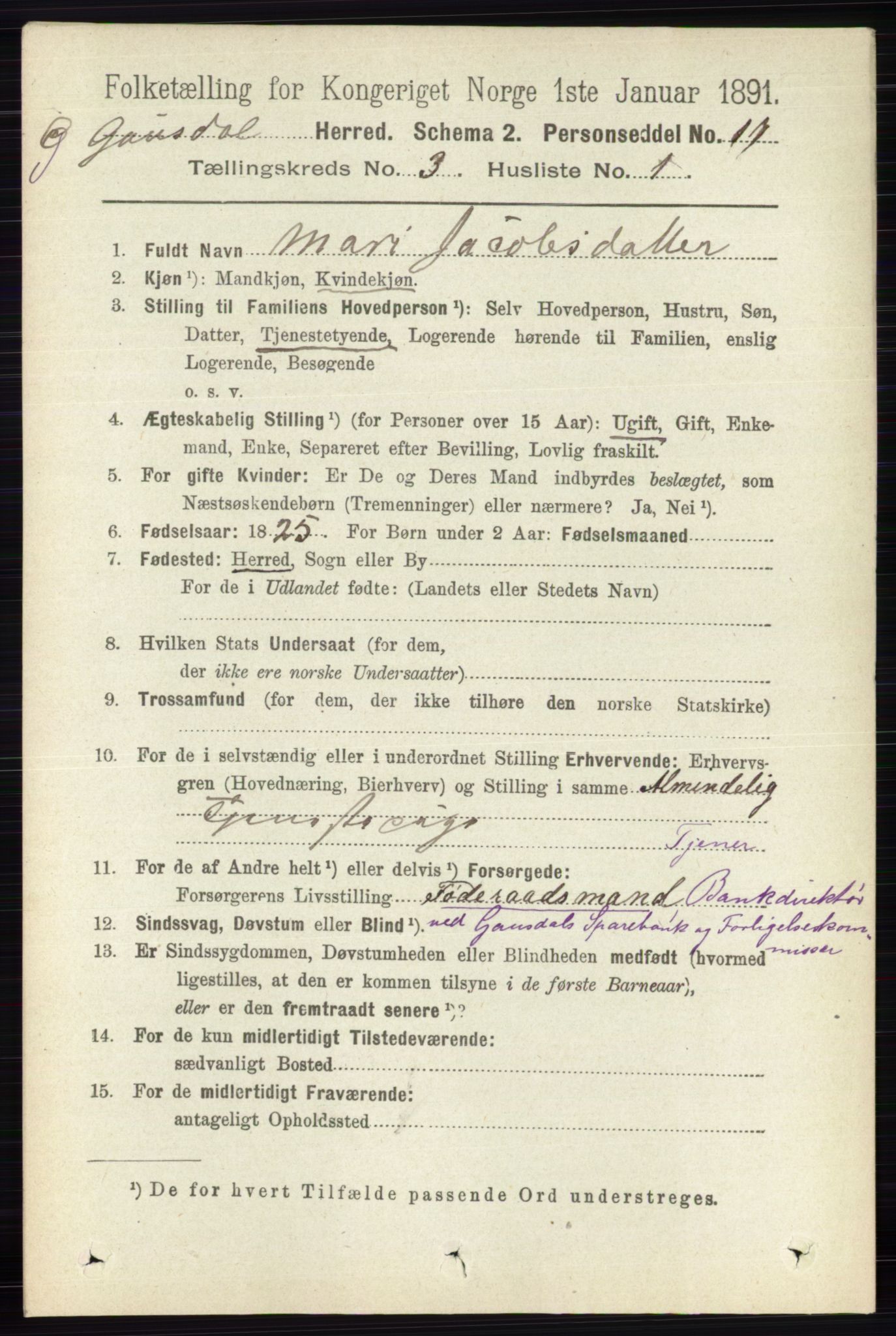 RA, 1891 census for 0522 Østre Gausdal, 1891, p. 1720