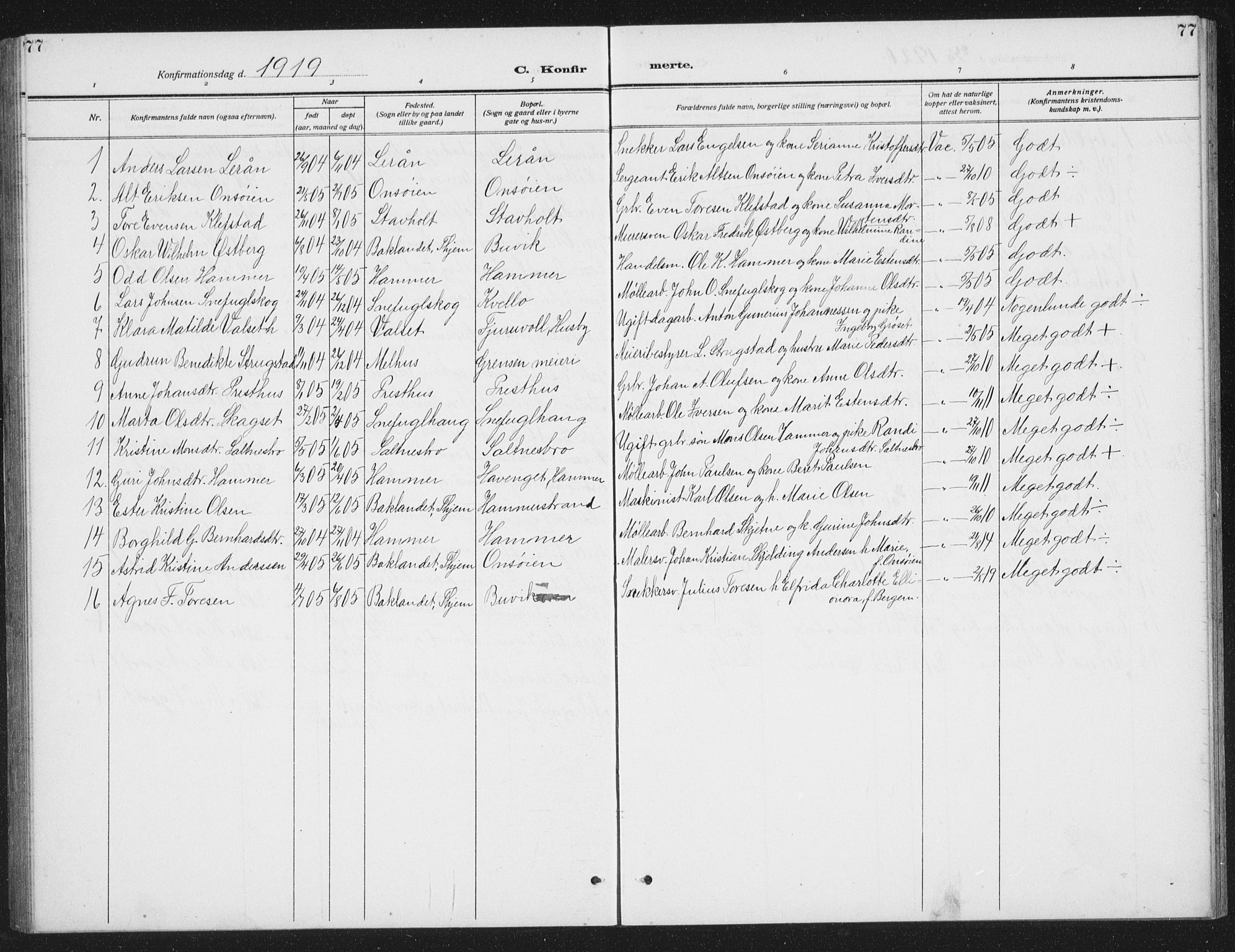 Ministerialprotokoller, klokkerbøker og fødselsregistre - Sør-Trøndelag, SAT/A-1456/666/L0791: Parish register (copy) no. 666C04, 1909-1939, p. 77