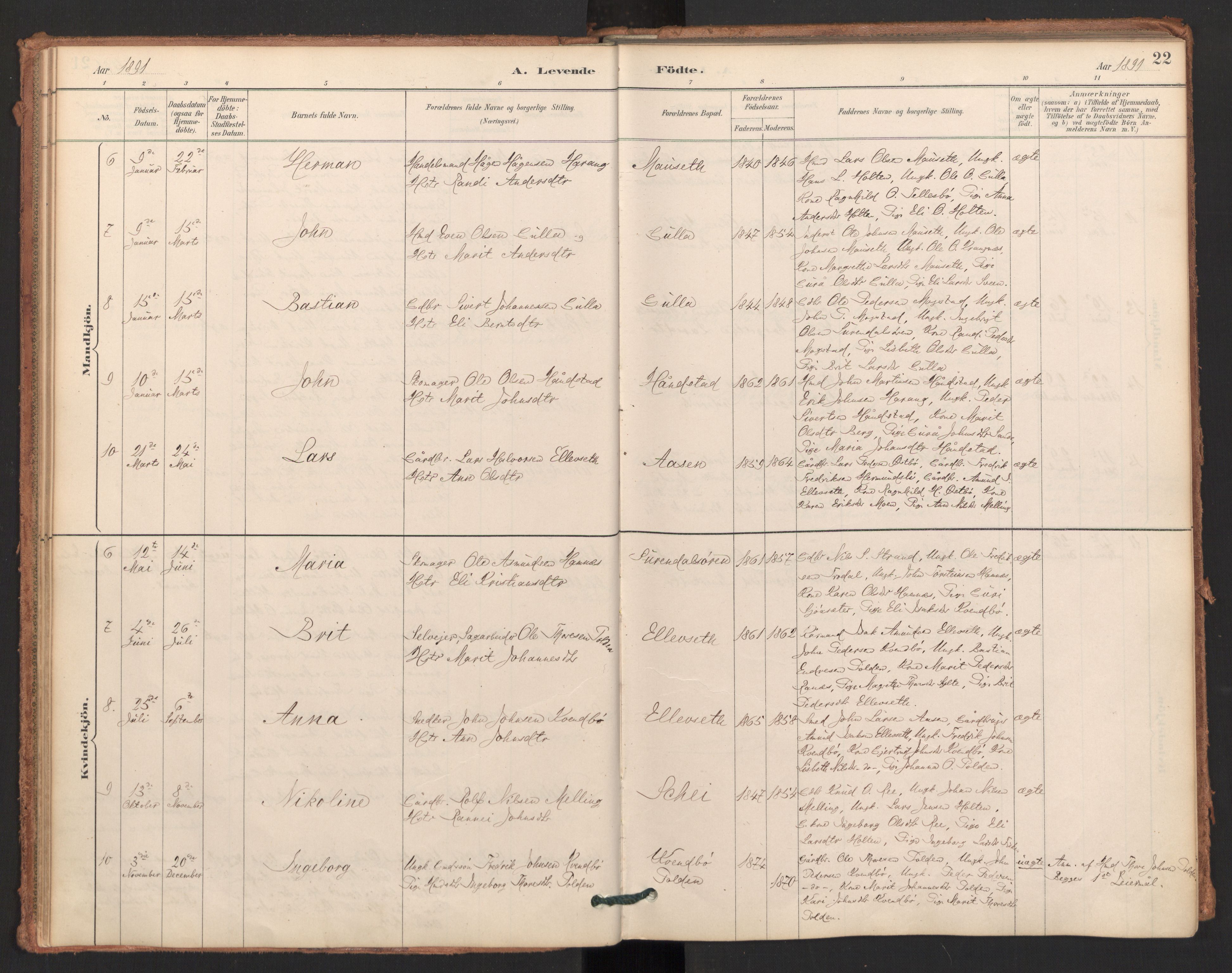 Ministerialprotokoller, klokkerbøker og fødselsregistre - Møre og Romsdal, AV/SAT-A-1454/596/L1056: Parish register (official) no. 596A01, 1885-1900, p. 22