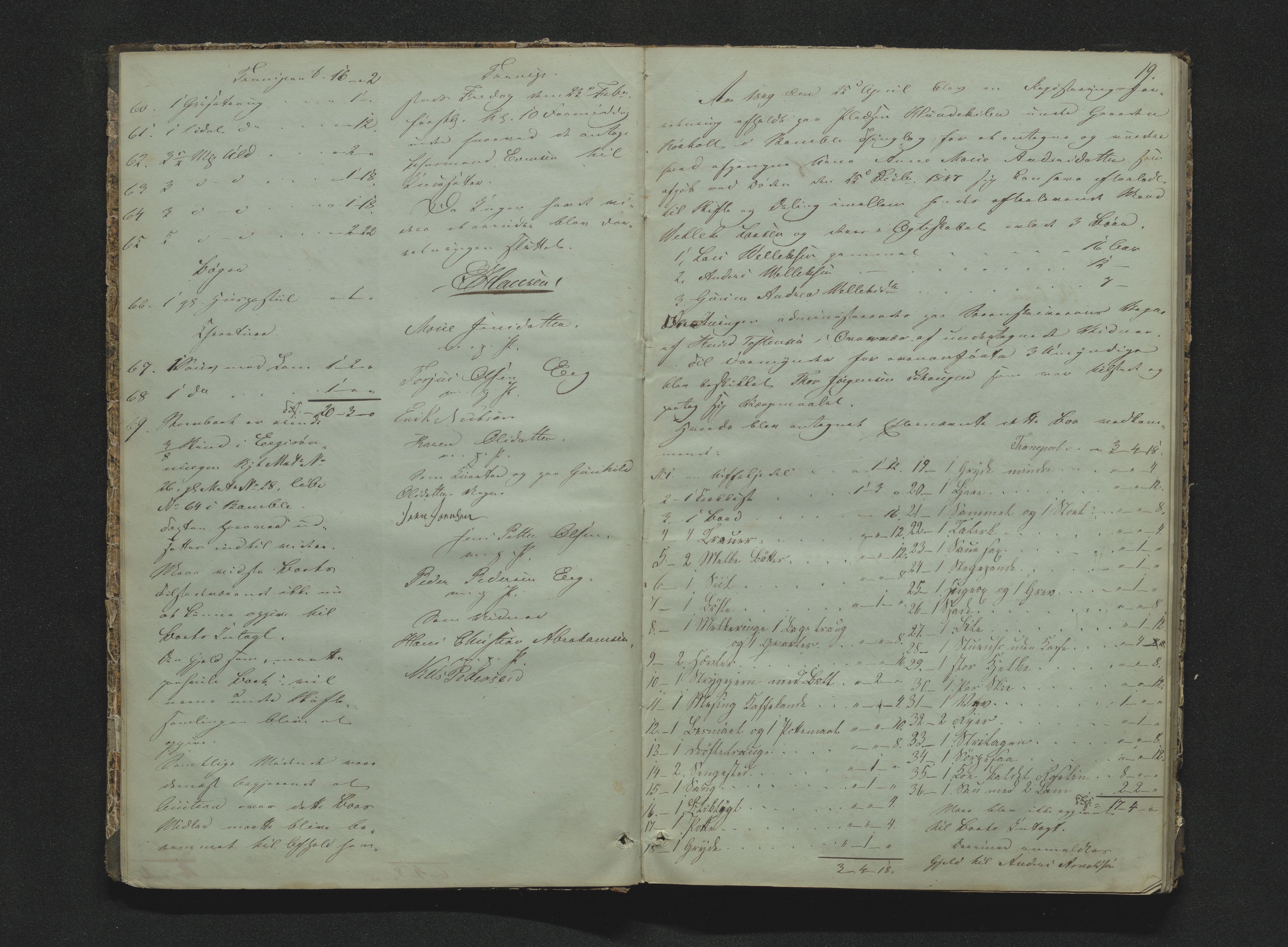Bamble sorenskriveri, AV/SAKO-A-214/H/Hb/Hbb/Hbbb/L0001/0002: Skifteregisteringsprotokoll  / Skifteregisteringsprotokoll 2, 1847-1868, p. 18-19