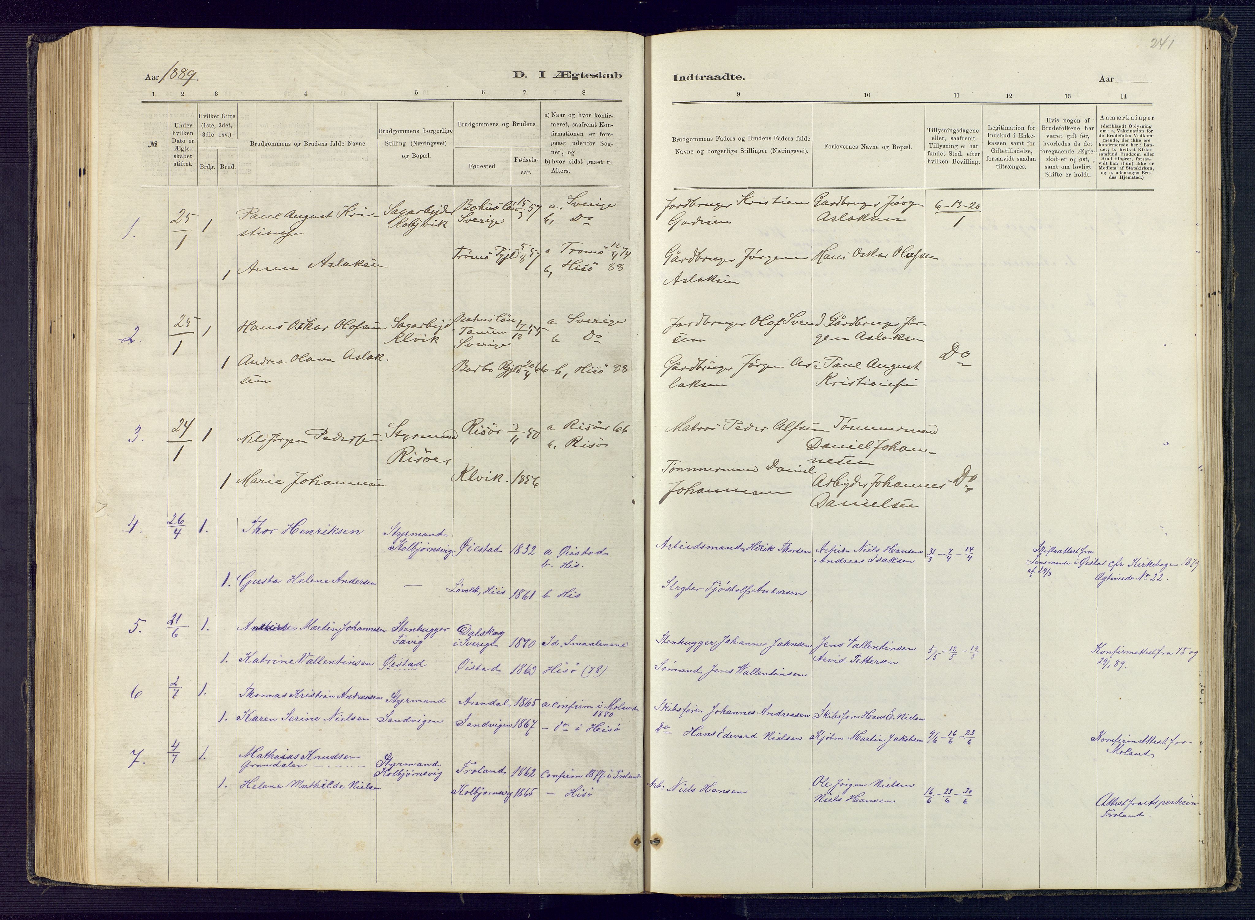 Hisøy sokneprestkontor, SAK/1111-0020/F/Fb/L0003: Parish register (copy) no. B 3, 1885-1905, p. 241