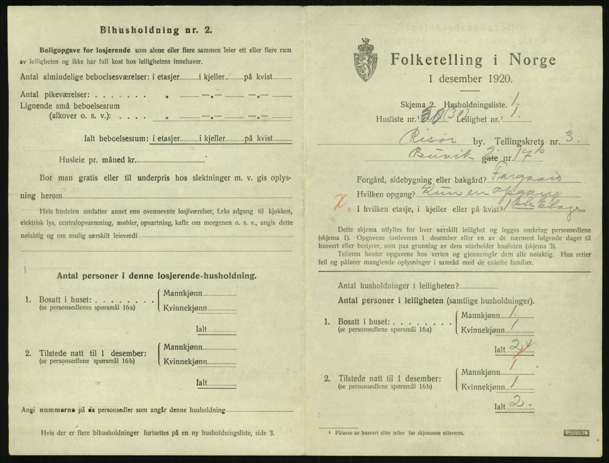 SAK, 1920 census for Risør, 1920, p. 2605