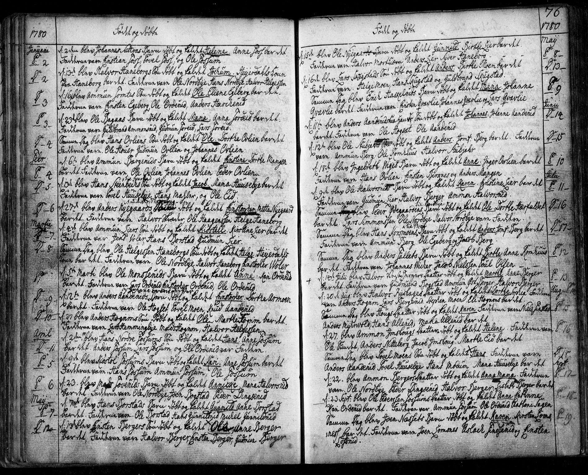 Aurskog prestekontor Kirkebøker, SAO/A-10304a/F/Fa/L0003: Parish register (official) no. I 3, 1767-1807, p. 76