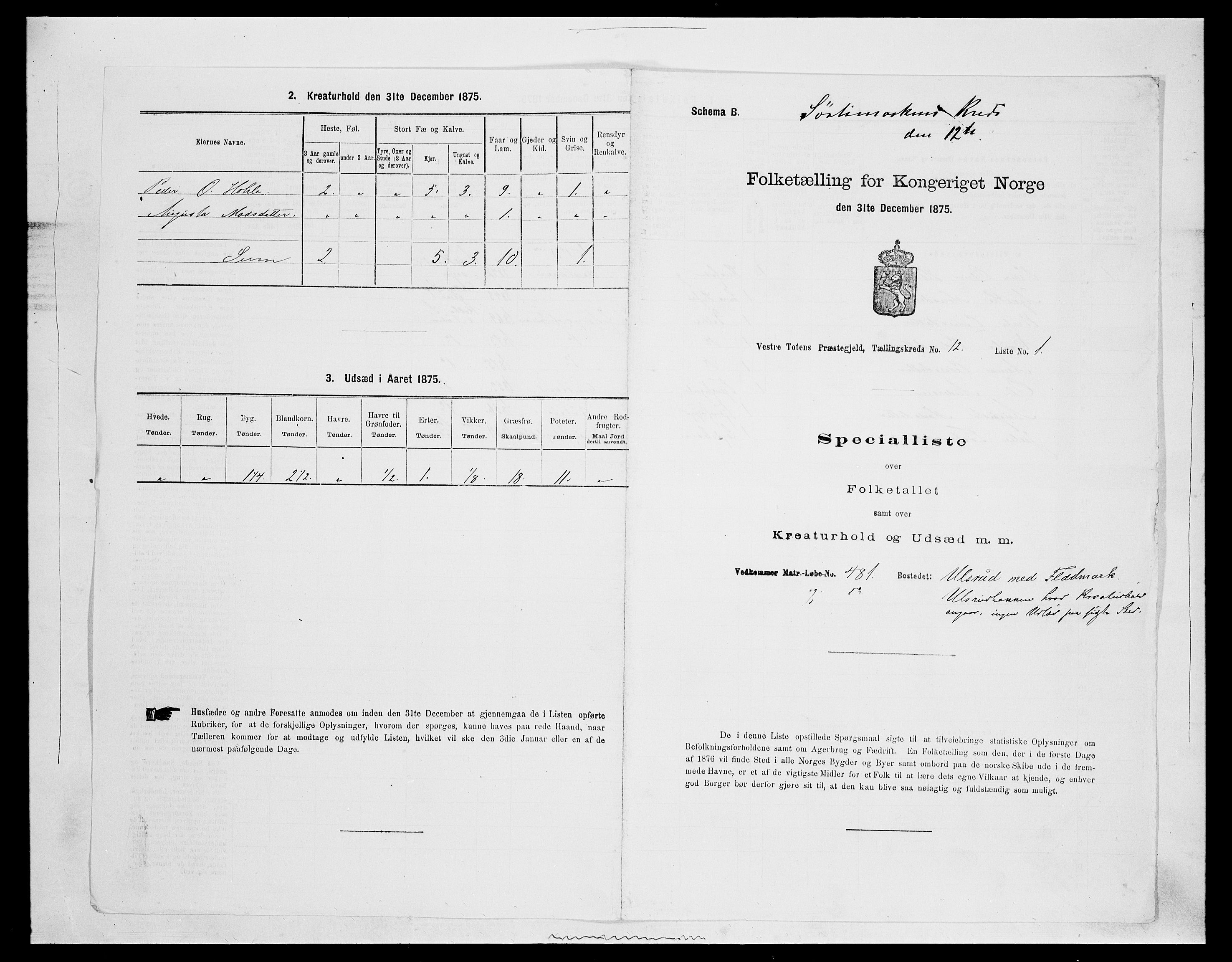 SAH, 1875 census for 0529P Vestre Toten, 1875, p. 2202