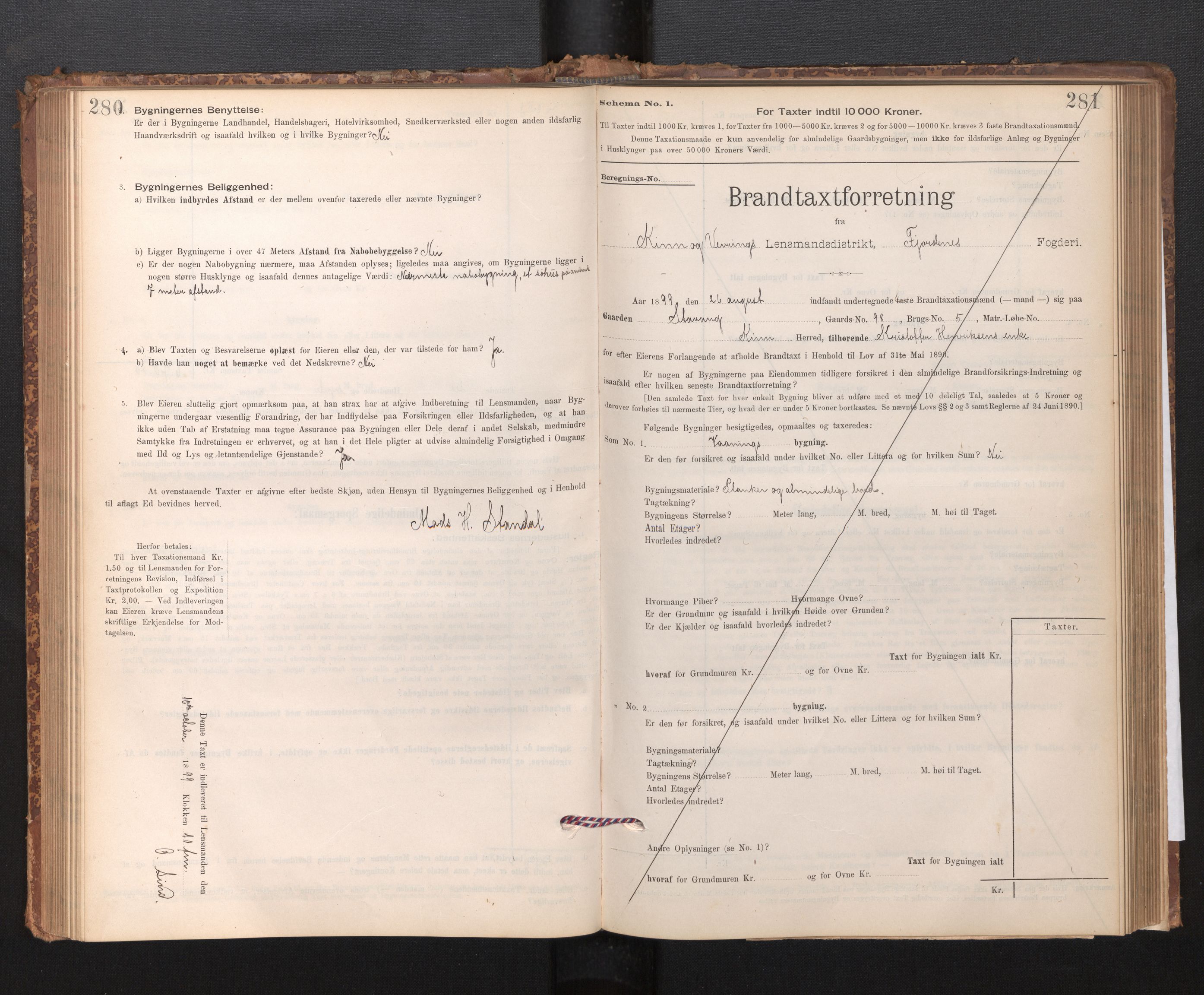 Lensmannen i Kinn, AV/SAB-A-28801/0012/L0004f: Branntakstprotokoll, skjematakst, 1894-1911, p. 280-281