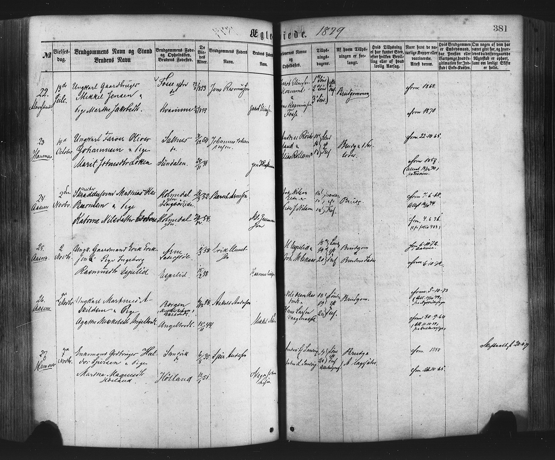 Hamre sokneprestembete, AV/SAB-A-75501/H/Ha/Haa/Haaa/L0015: Parish register (official) no. A 15, 1870-1881, p. 381