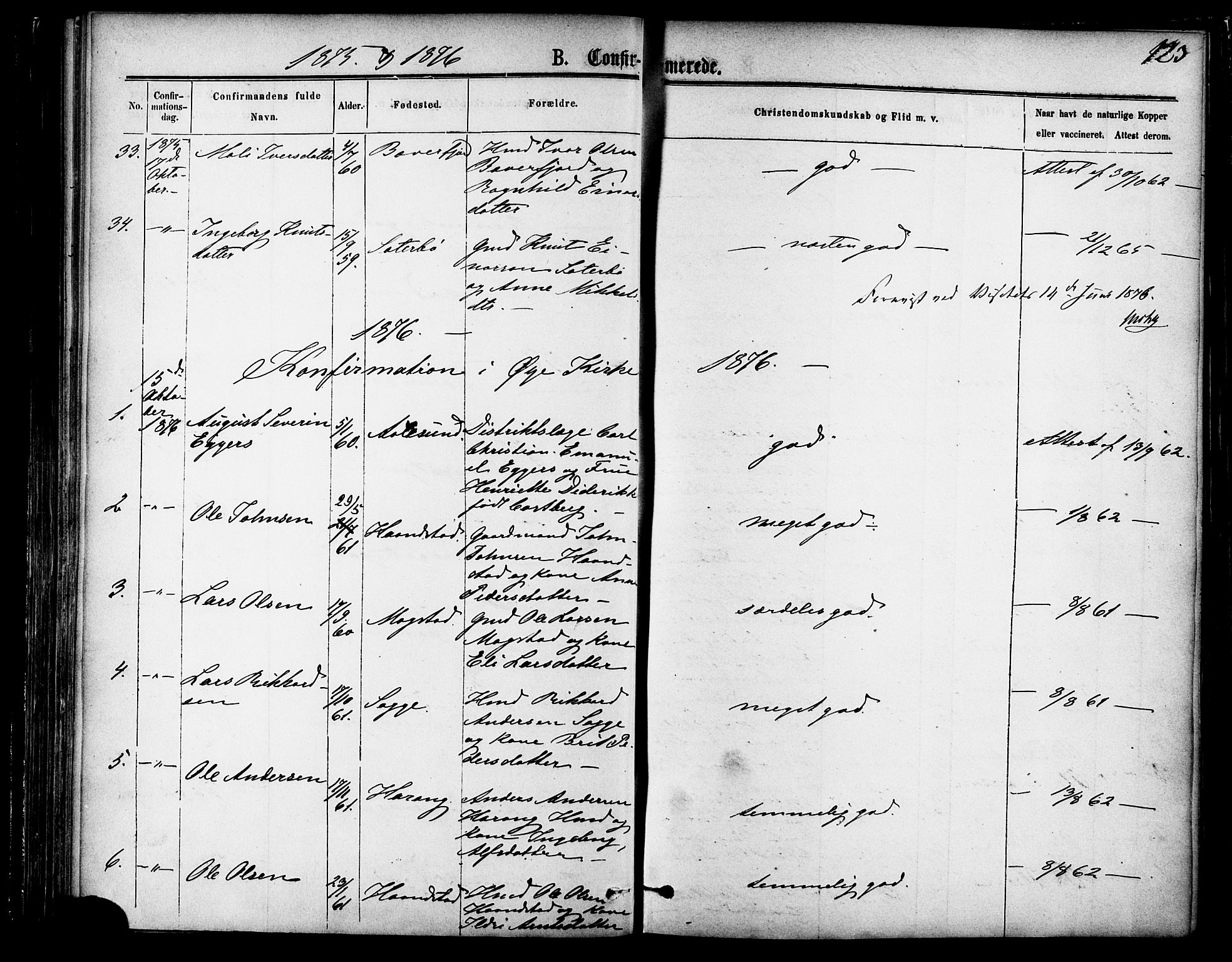 Ministerialprotokoller, klokkerbøker og fødselsregistre - Møre og Romsdal, SAT/A-1454/595/L1046: Parish register (official) no. 595A08, 1874-1884, p. 123