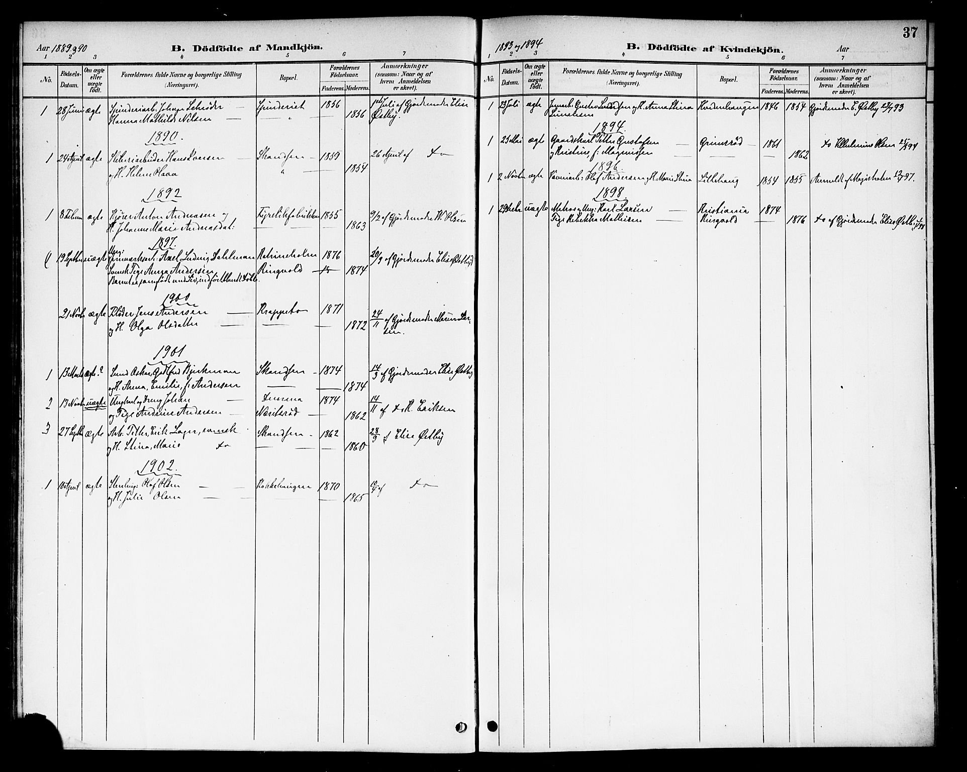 Berg prestekontor Kirkebøker, AV/SAO-A-10902/F/Fb/L0002: Parish register (official) no. II 2, 1888-1902, p. 37