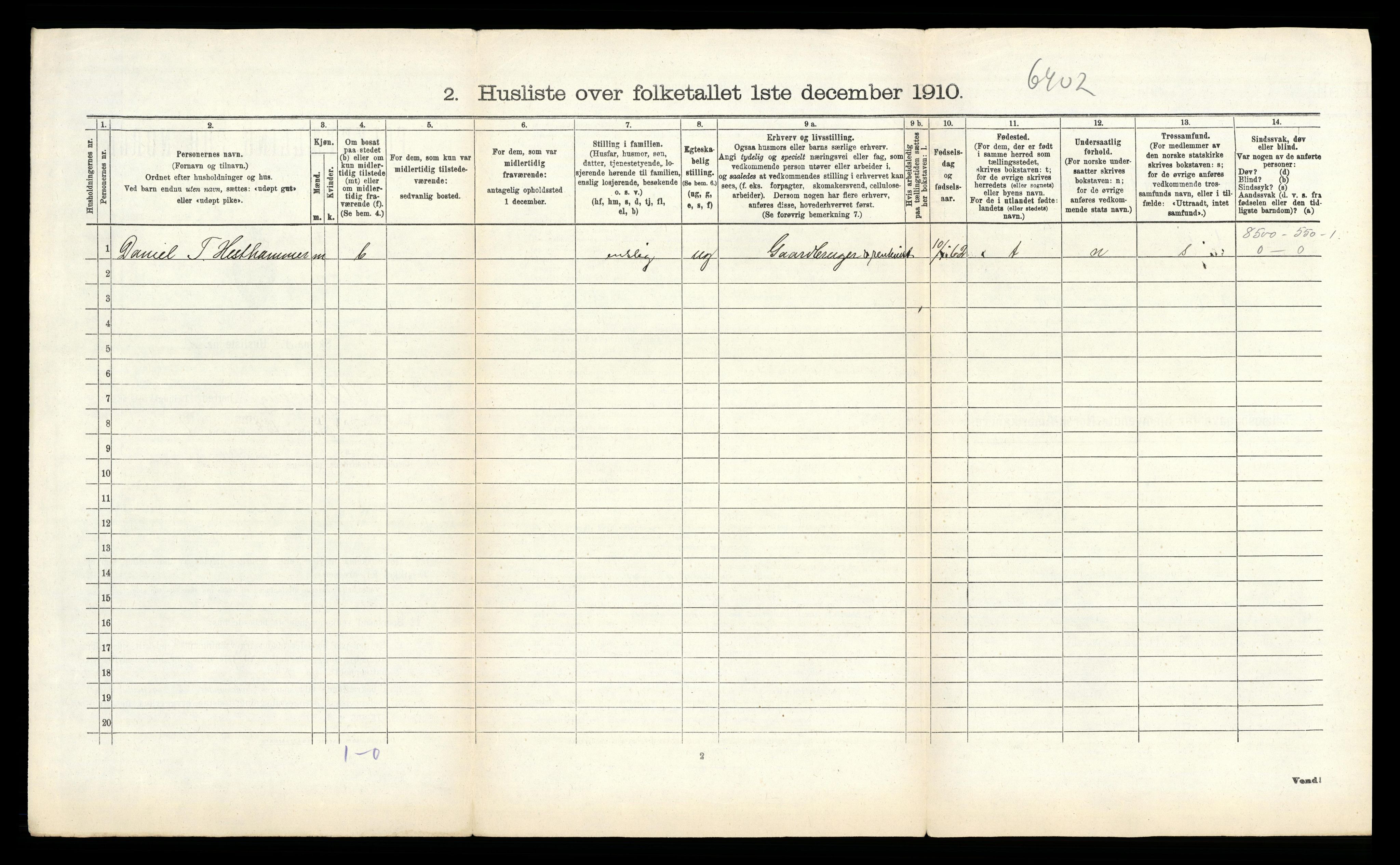 RA, 1910 census for Ullensvang, 1910, p. 1810