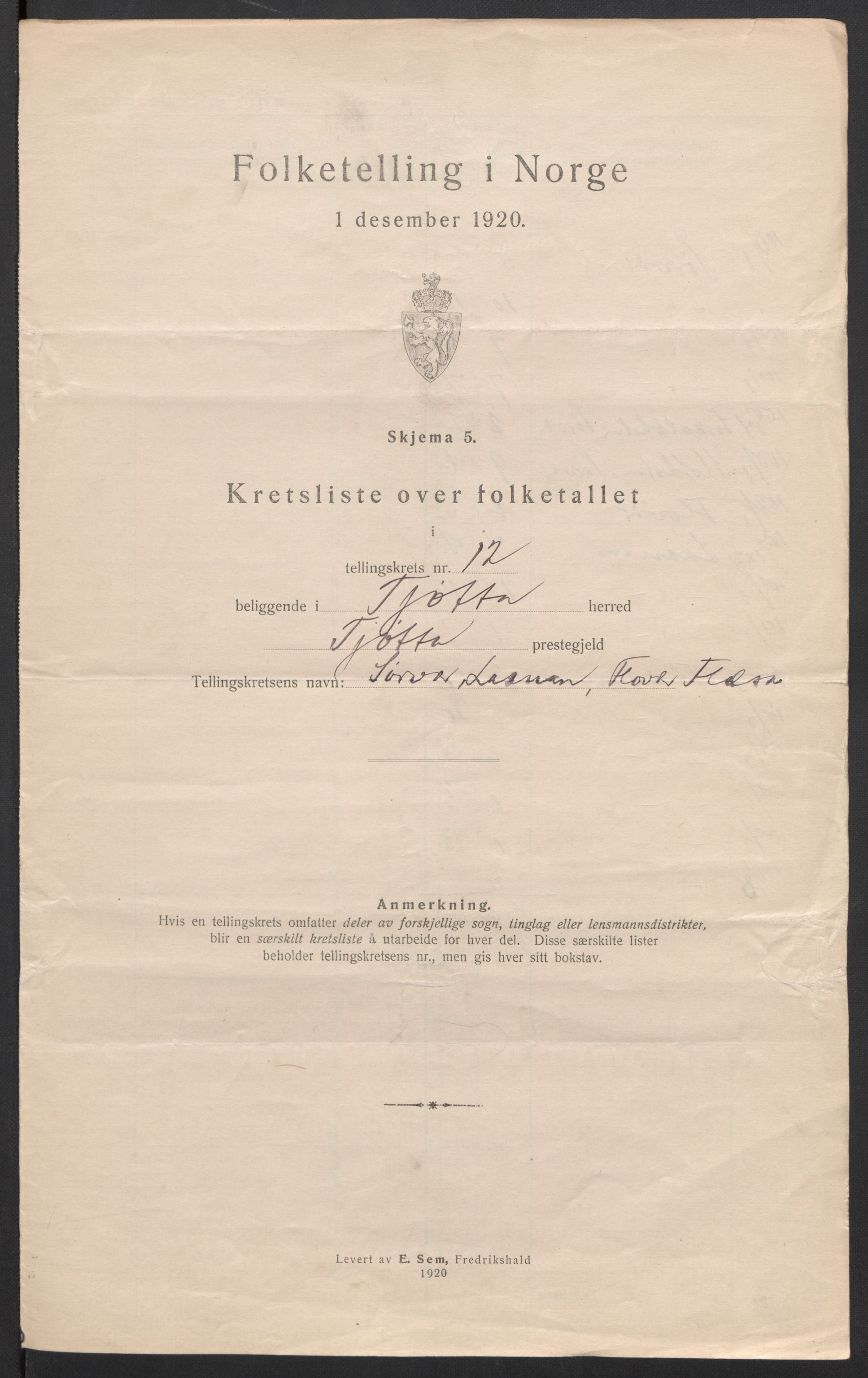 SAT, 1920 census for Tjøtta, 1920, p. 44