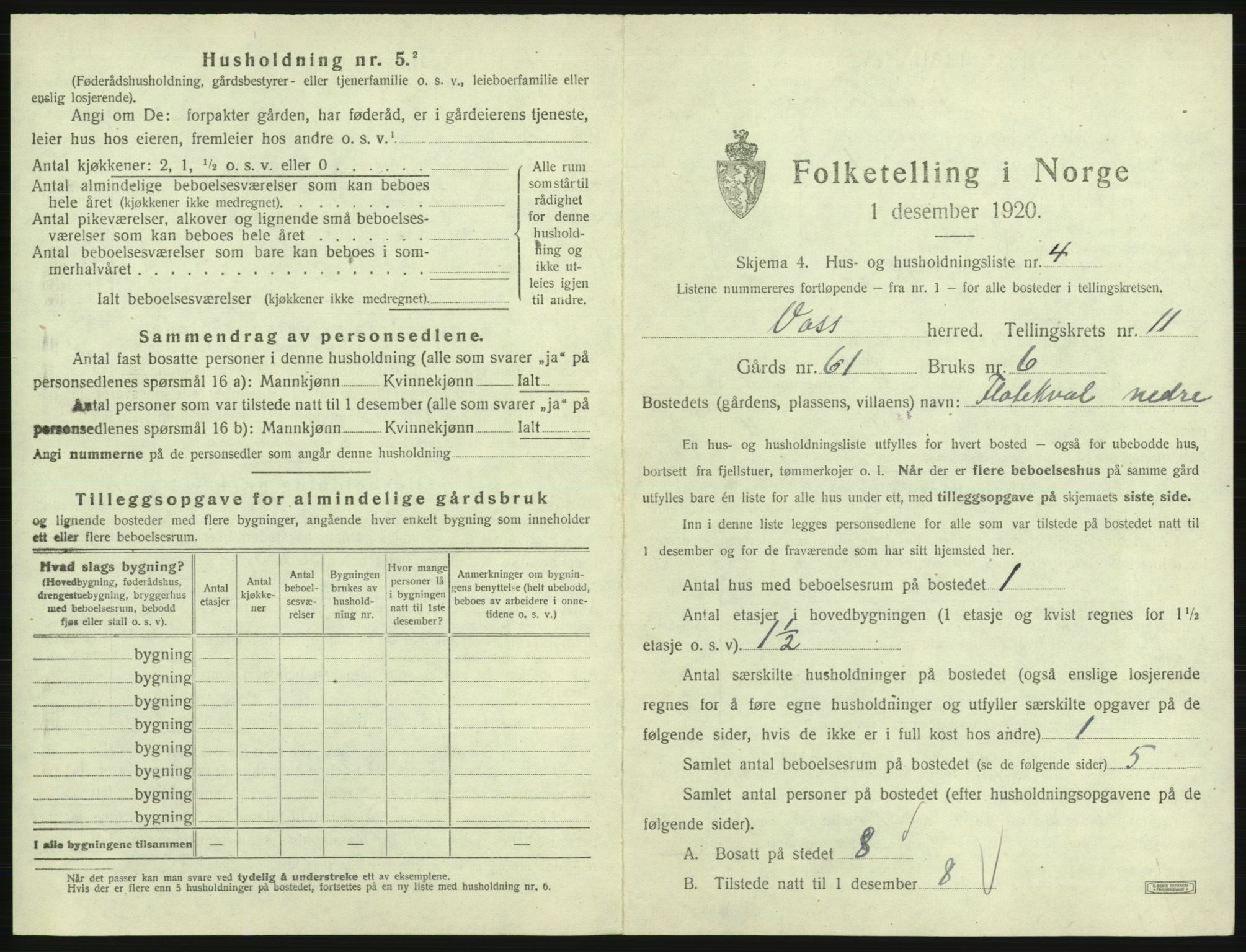 SAB, 1920 census for Voss, 1920, p. 1059