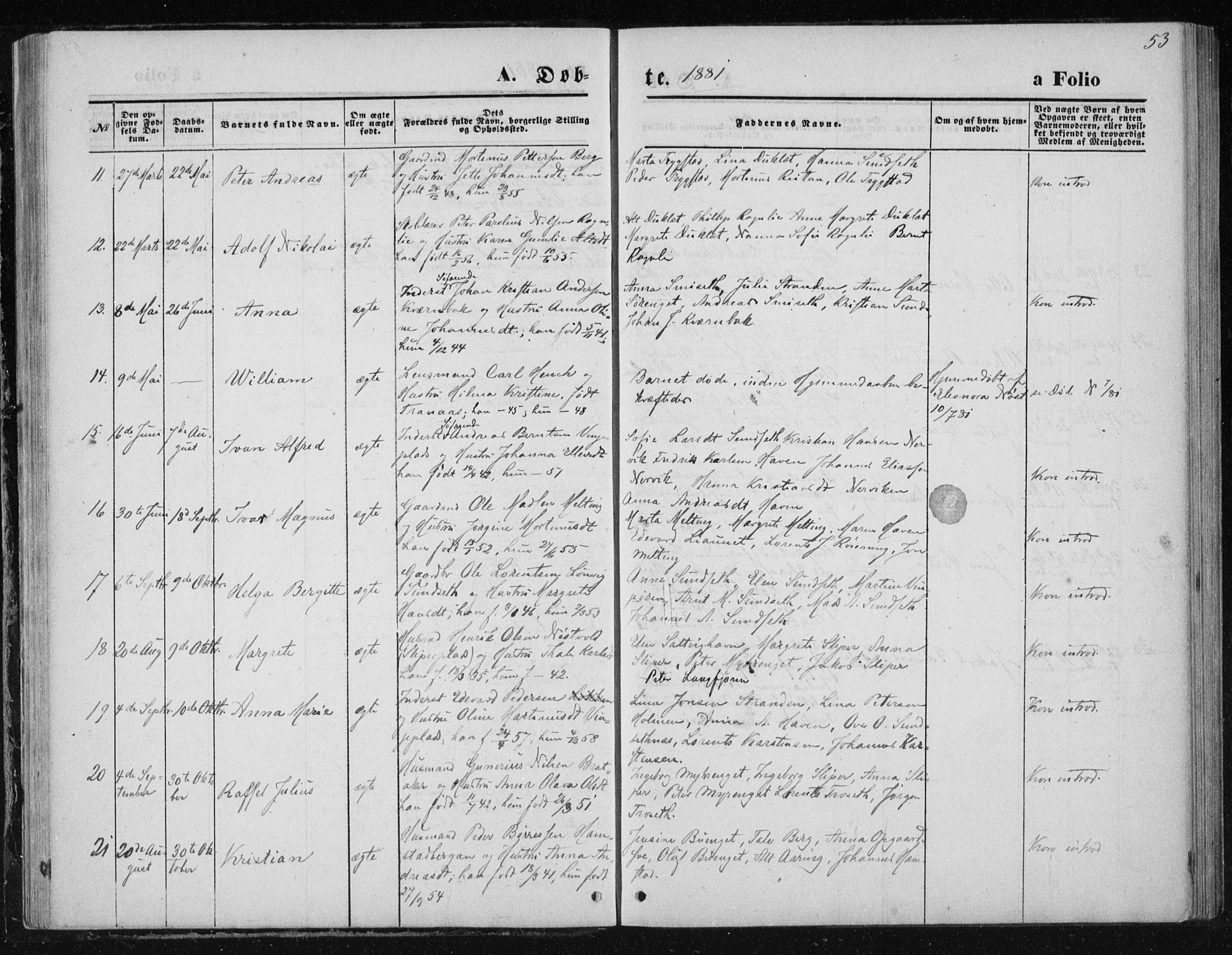 Ministerialprotokoller, klokkerbøker og fødselsregistre - Nord-Trøndelag, SAT/A-1458/733/L0324: Parish register (official) no. 733A03, 1870-1883, p. 53