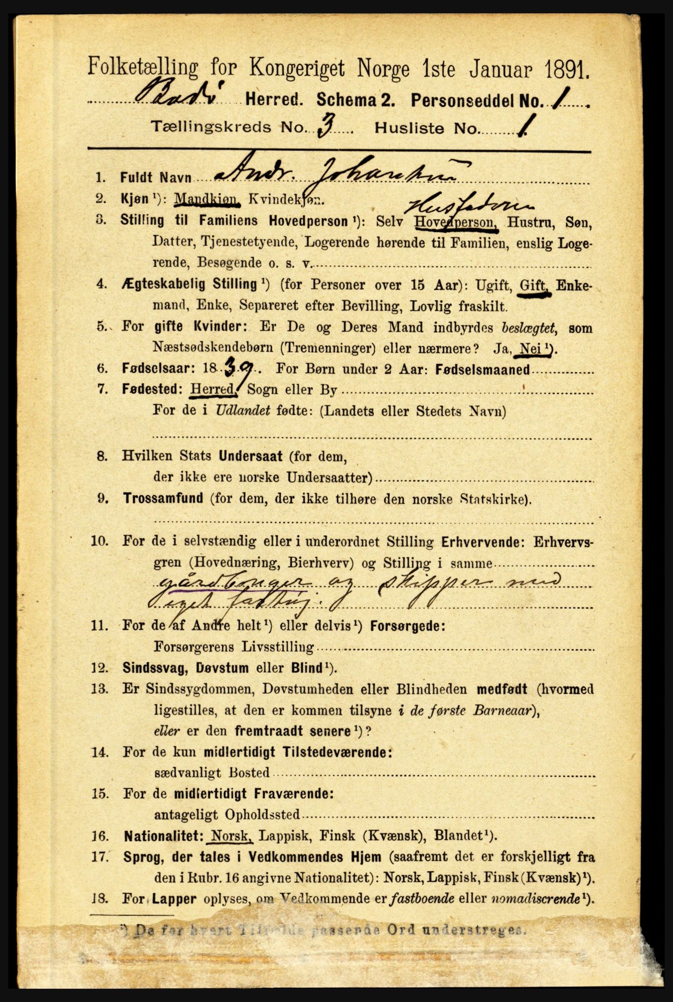 RA, 1891 census for 1843 Bodø, 1891, p. 1584