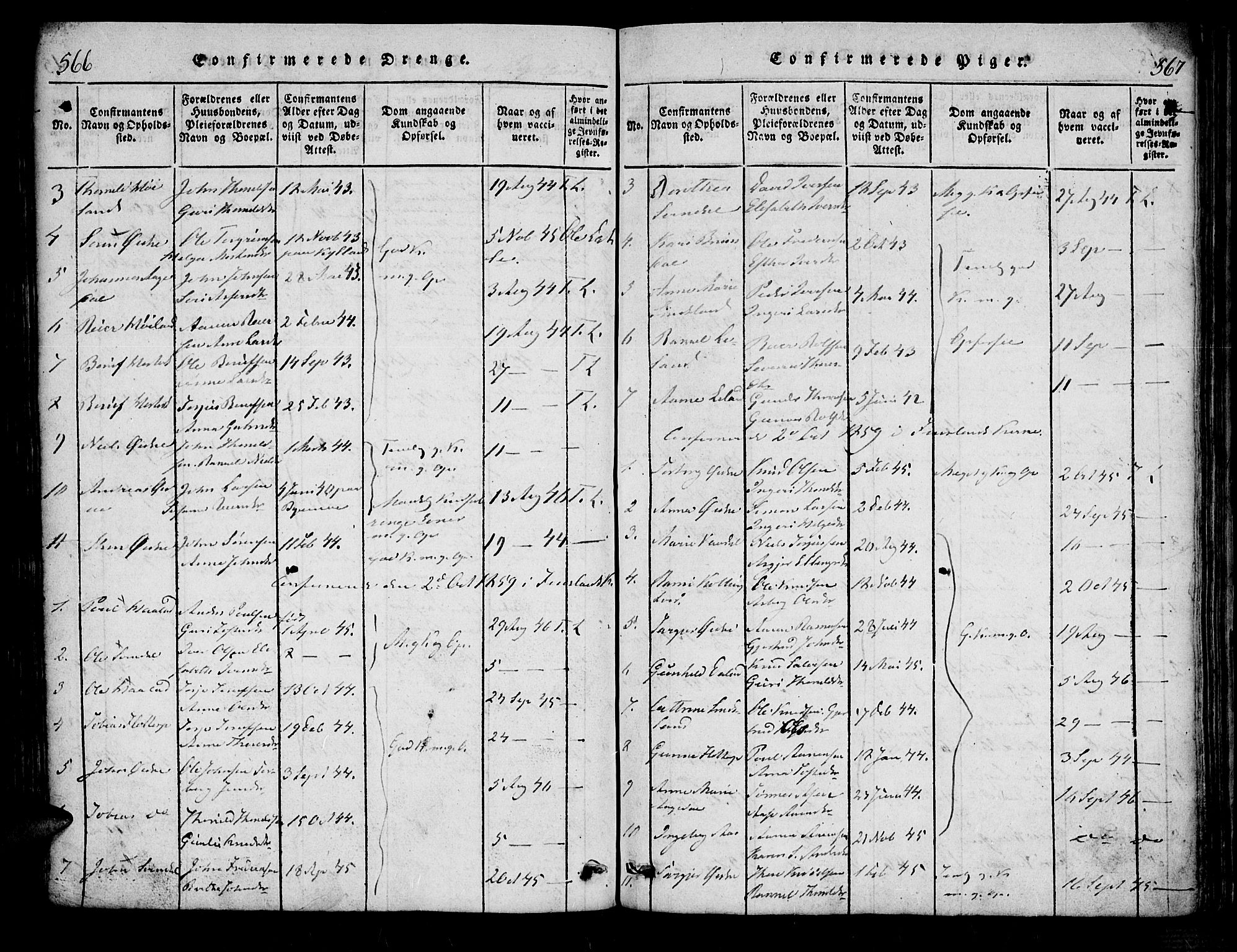 Bjelland sokneprestkontor, SAK/1111-0005/F/Fa/Fac/L0001: Parish register (official) no. A 1, 1815-1866, p. 566-567