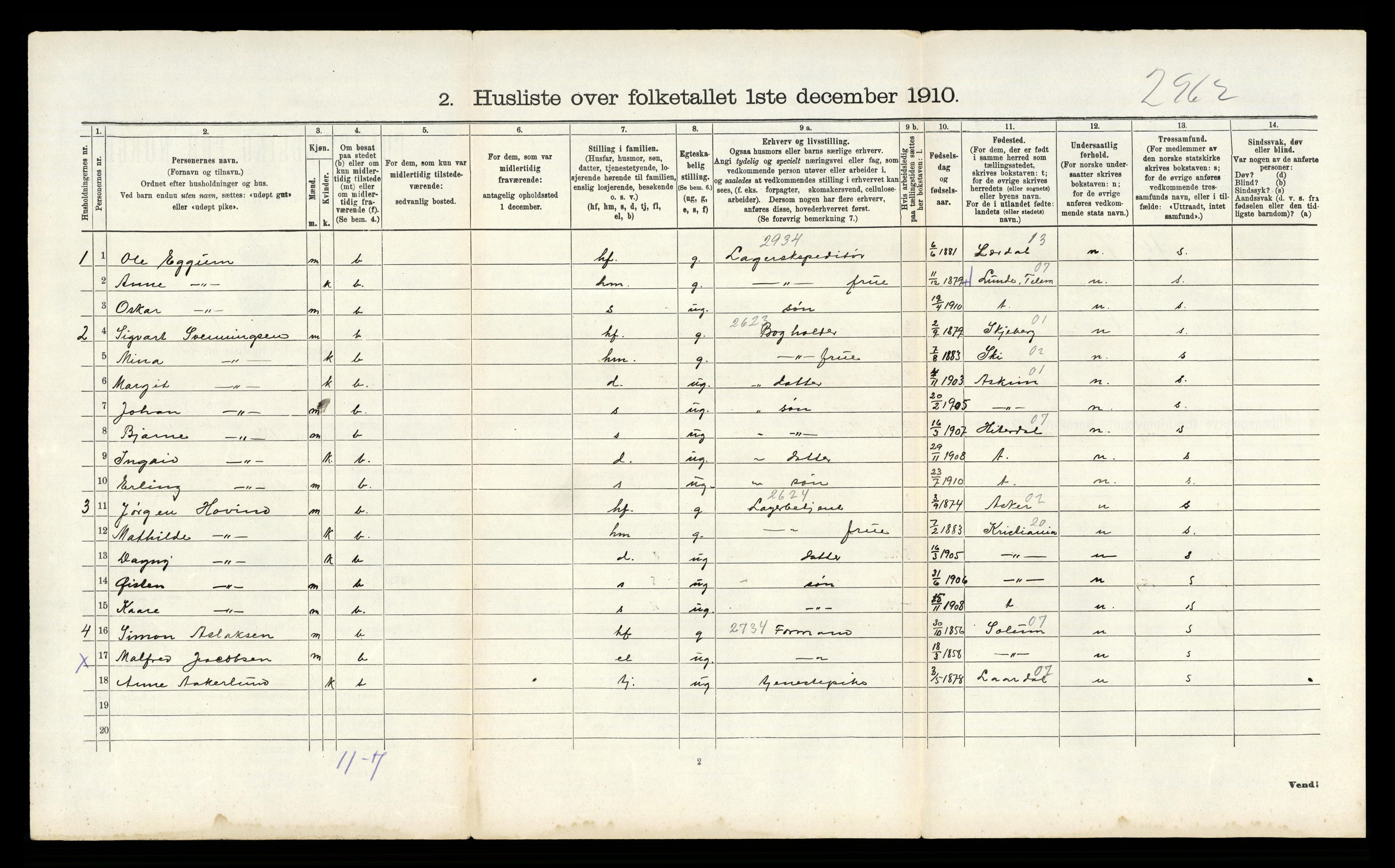 RA, 1910 census for Tinn, 1910, p. 1304