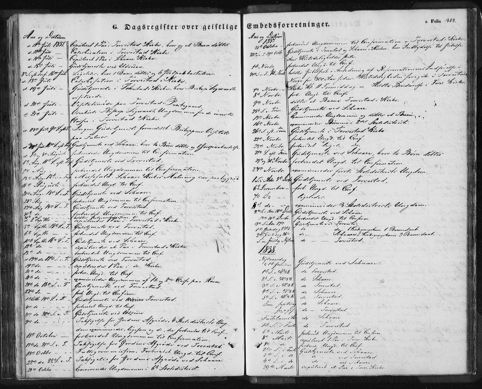 Torvastad sokneprestkontor, SAST/A -101857/H/Ha/Haa/L0006: Parish register (official) no. A 6, 1836-1847, p. 353