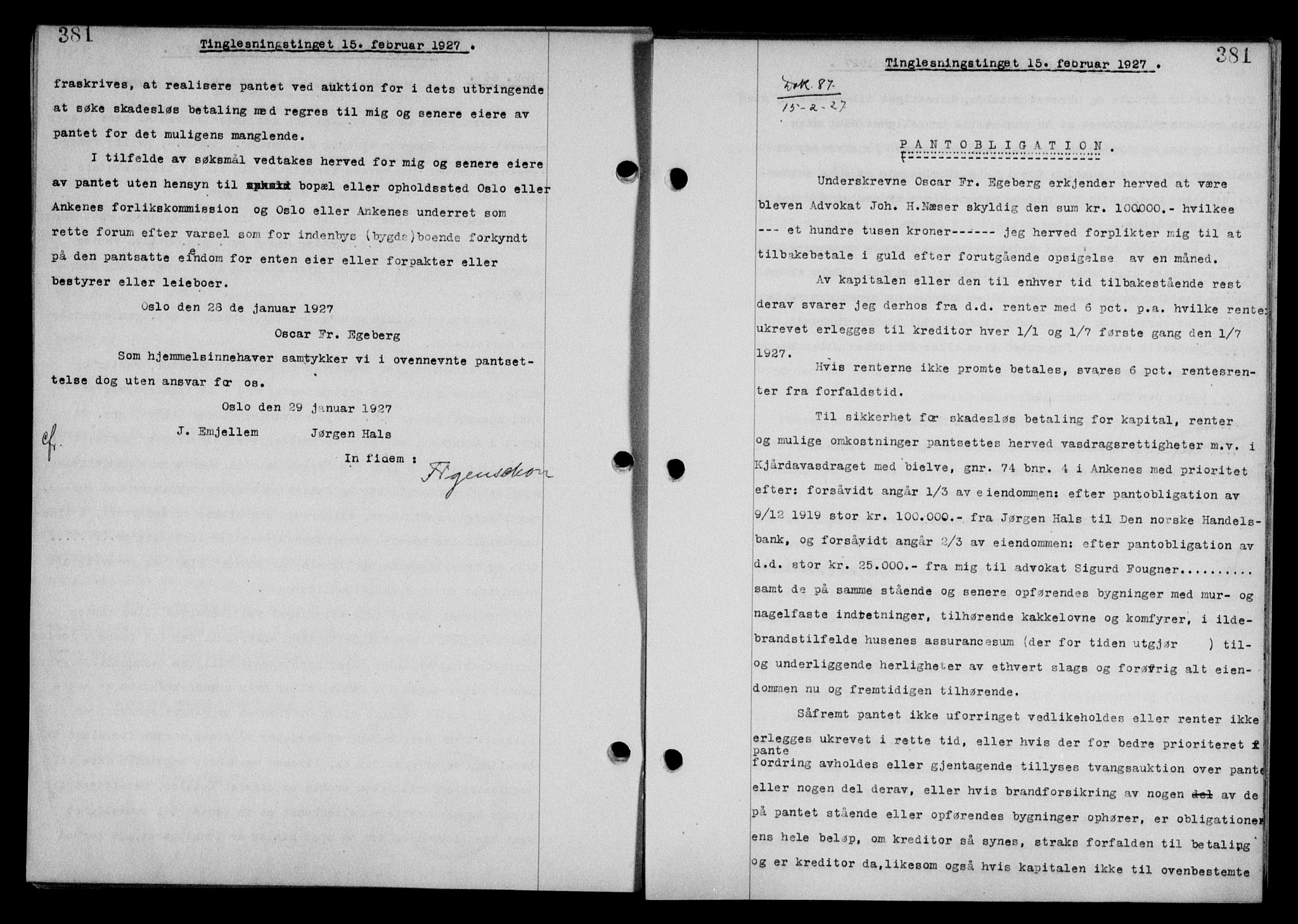 Steigen og Ofoten sorenskriveri, SAT/A-0030/1/2/2C/L0014: Mortgage book no. 13 og 15, 1926-1927, Deed date: 15.02.1927