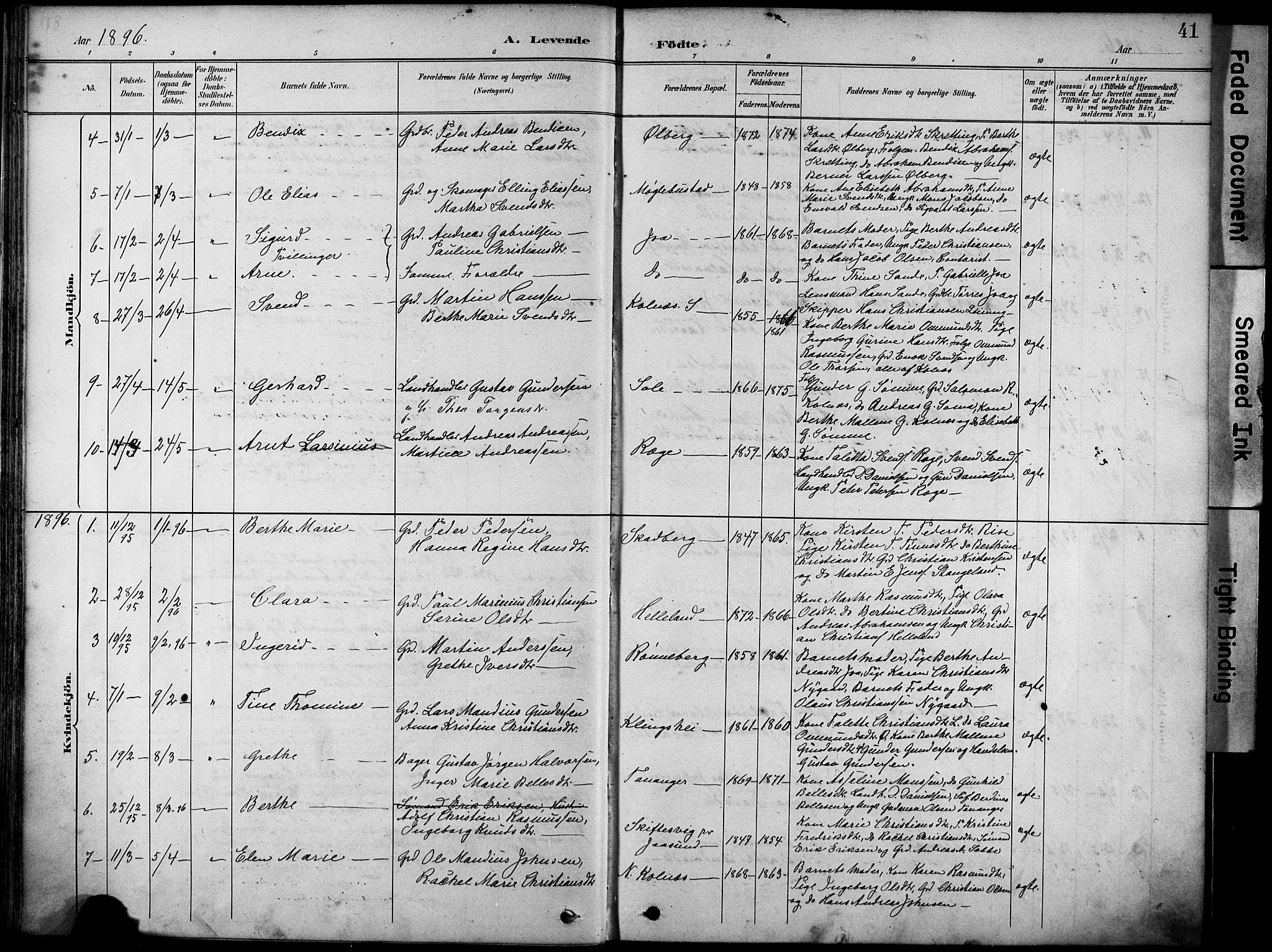 Håland sokneprestkontor, AV/SAST-A-101802/001/30BA/L0012: Parish register (official) no. A 11, 1889-1900, p. 41