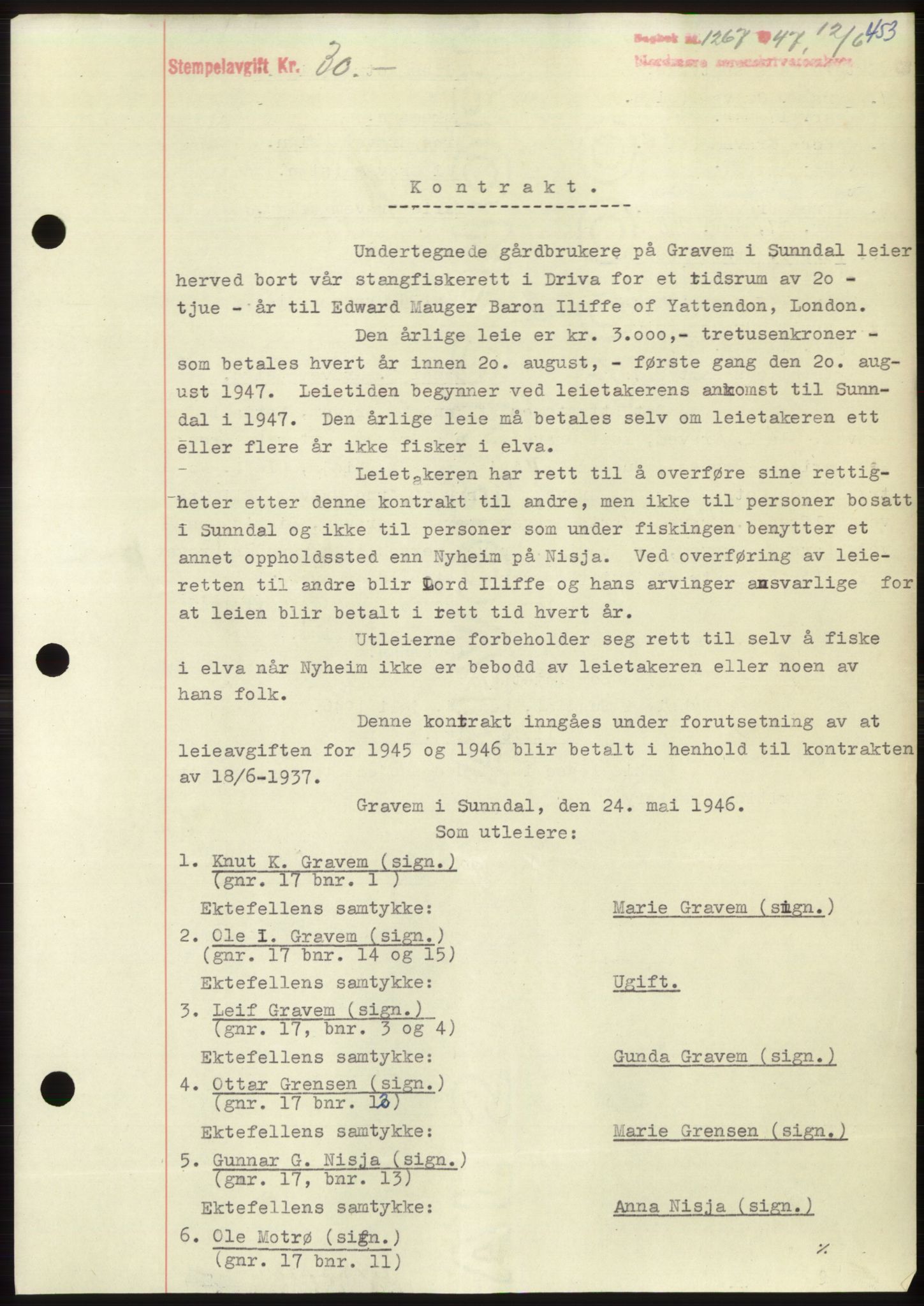 Nordmøre sorenskriveri, AV/SAT-A-4132/1/2/2Ca: Mortgage book no. B96, 1947-1947, Diary no: : 1267/1947