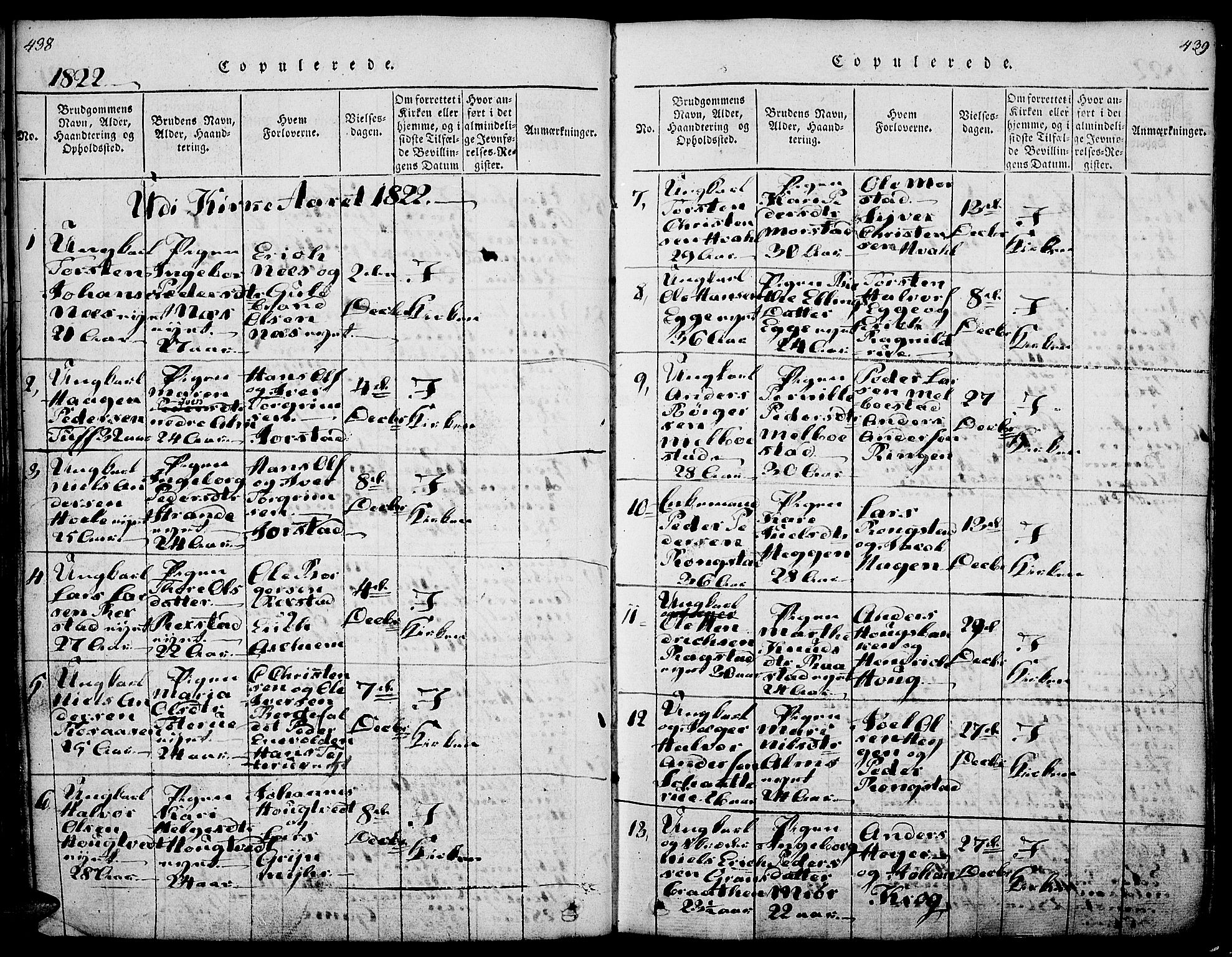 Gran prestekontor, SAH/PREST-112/H/Ha/Haa/L0009: Parish register (official) no. 9, 1815-1824, p. 438-439