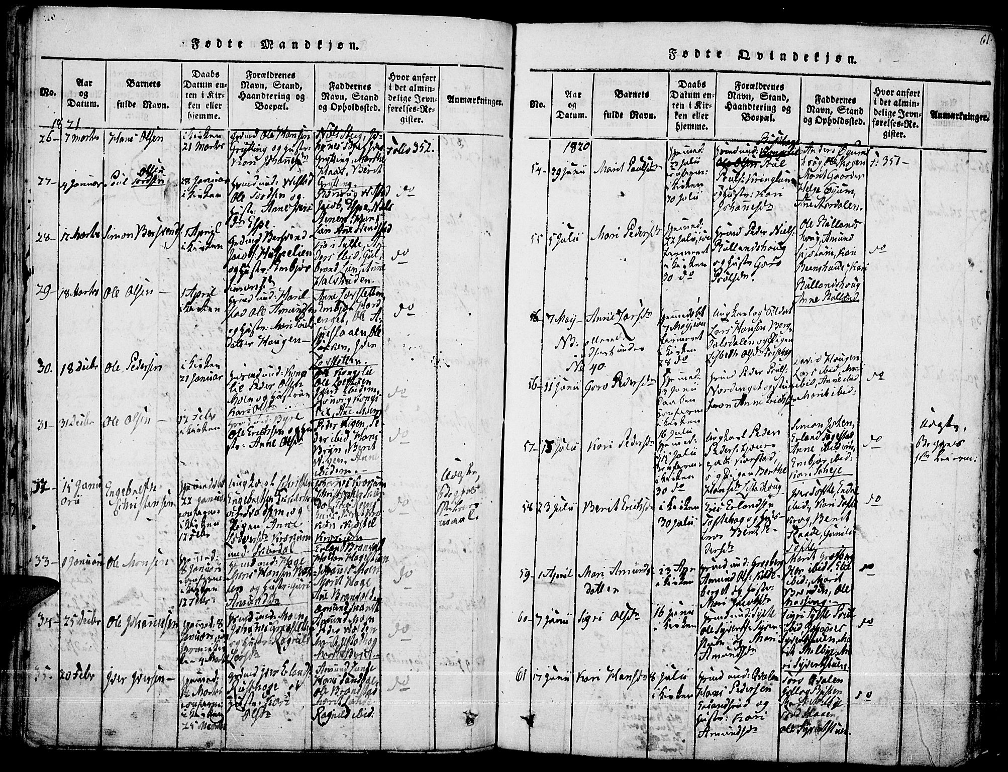 Fron prestekontor, SAH/PREST-078/H/Ha/Haa/L0002: Parish register (official) no. 2, 1816-1827, p. 61