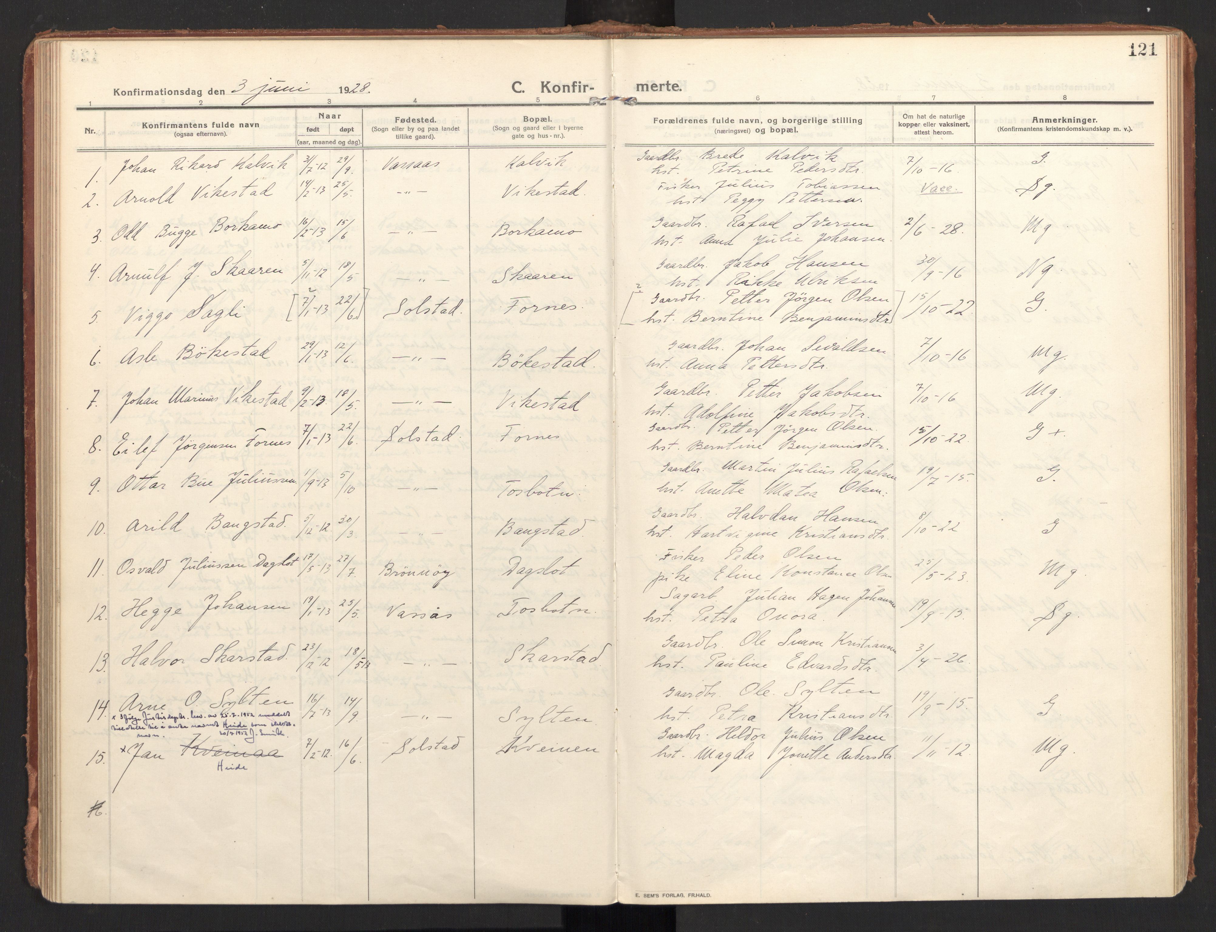 Ministerialprotokoller, klokkerbøker og fødselsregistre - Nordland, SAT/A-1459/810/L0156: Parish register (official) no. 810A15, 1915-1930, p. 121