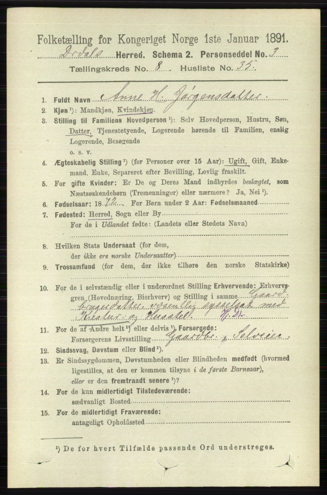 RA, 1891 census for 0817 Drangedal, 1891, p. 2886