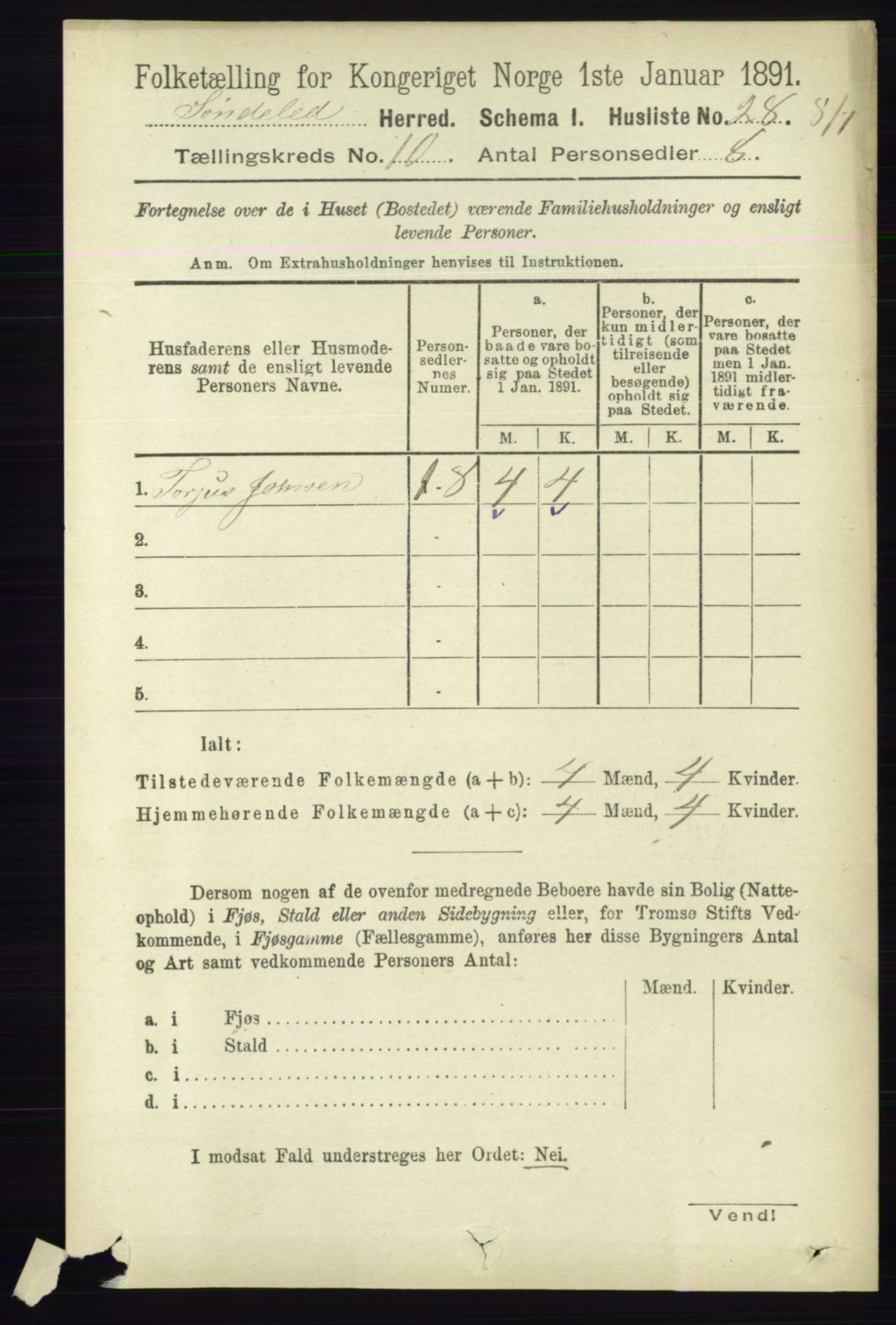 RA, 1891 census for 0913 Søndeled, 1891, p. 3061