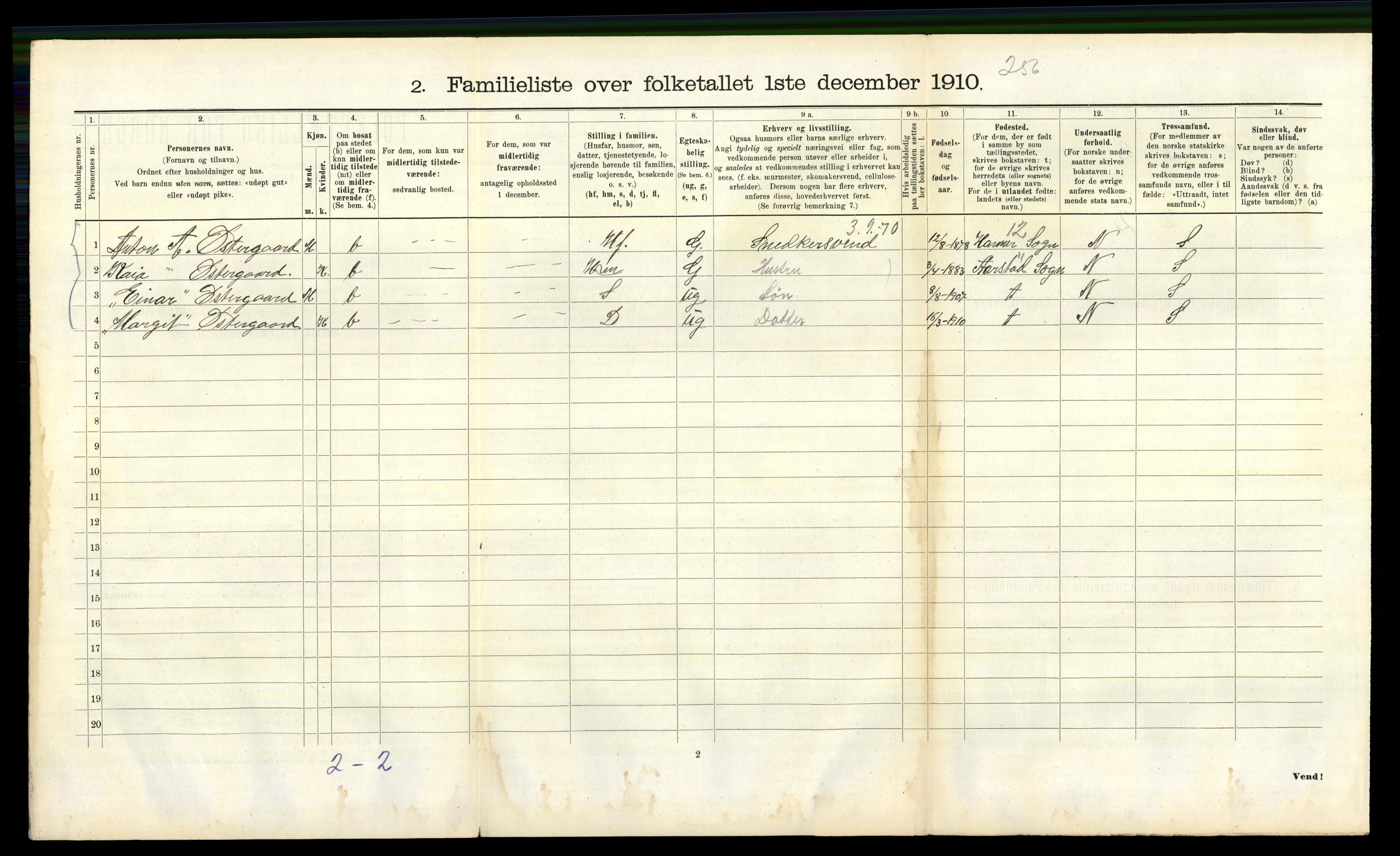 RA, 1910 census for Bergen, 1910, p. 2874