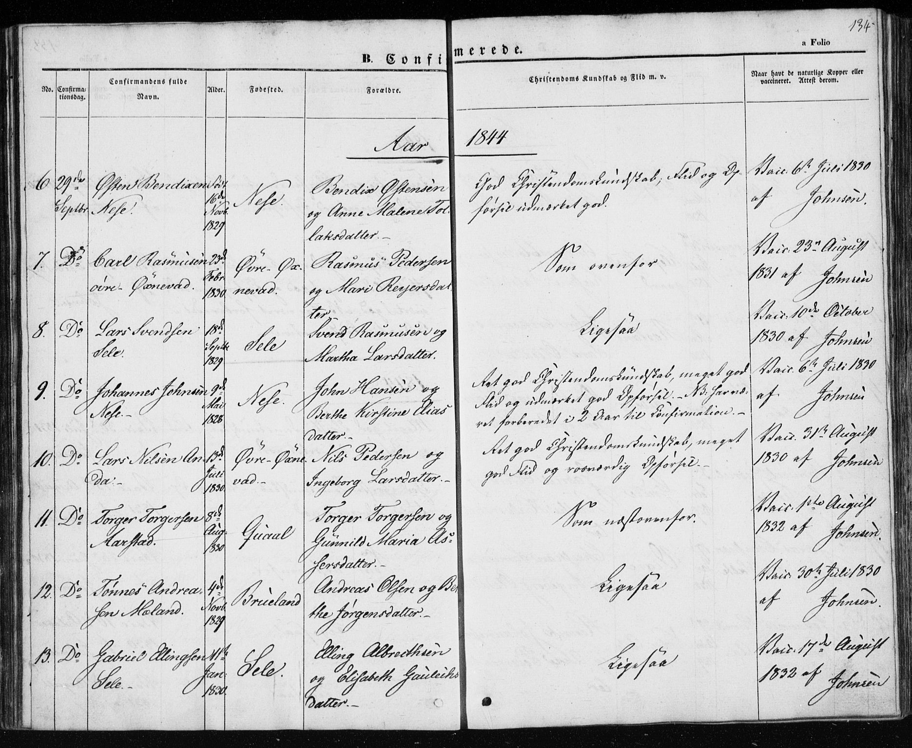 Klepp sokneprestkontor, SAST/A-101803/001/3/30BA/L0004: Parish register (official) no. A 4, 1842-1852, p. 134