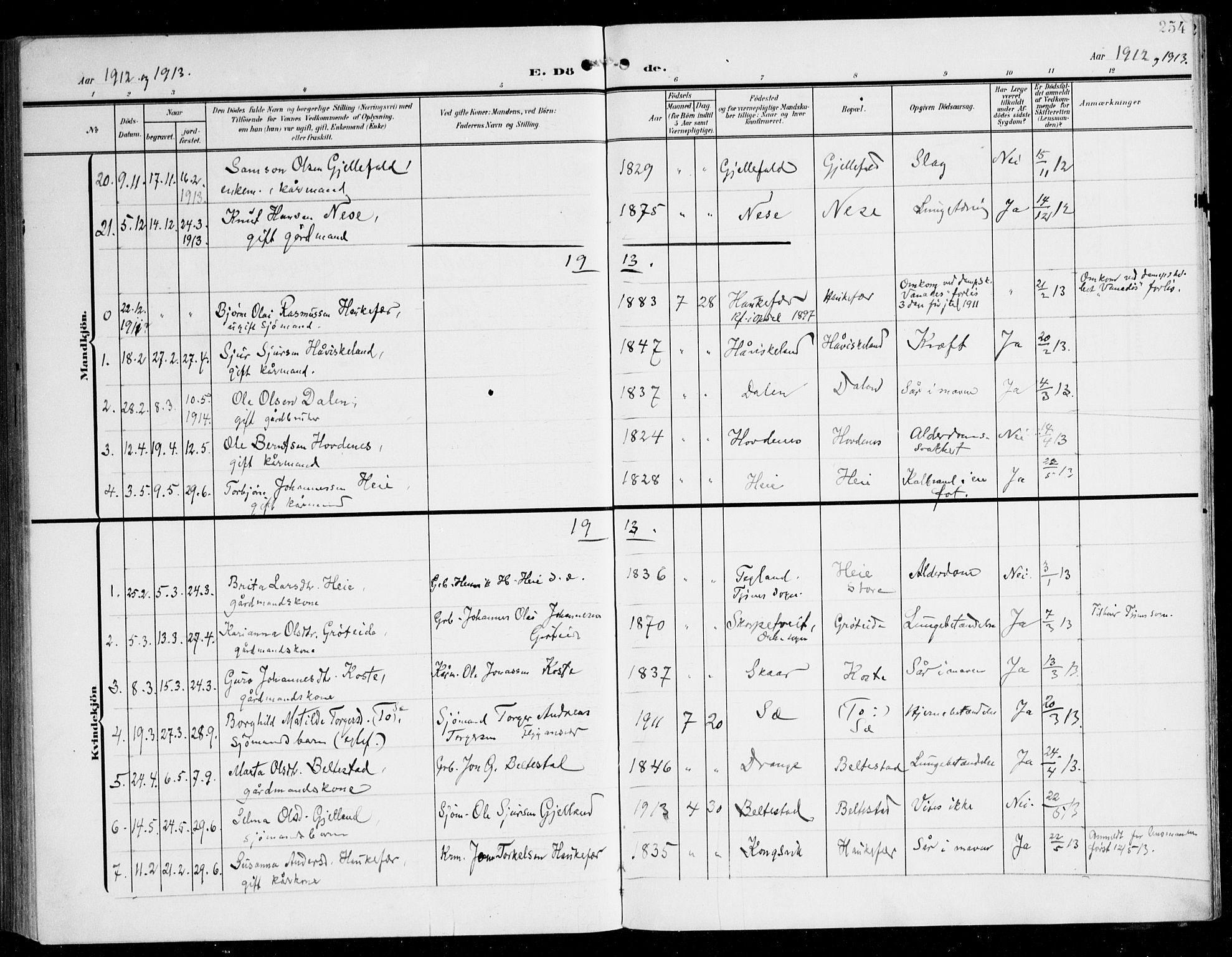 Tysnes sokneprestembete, AV/SAB-A-78601/H/Haa: Parish register (official) no. D 2, 1905-1922, p. 254