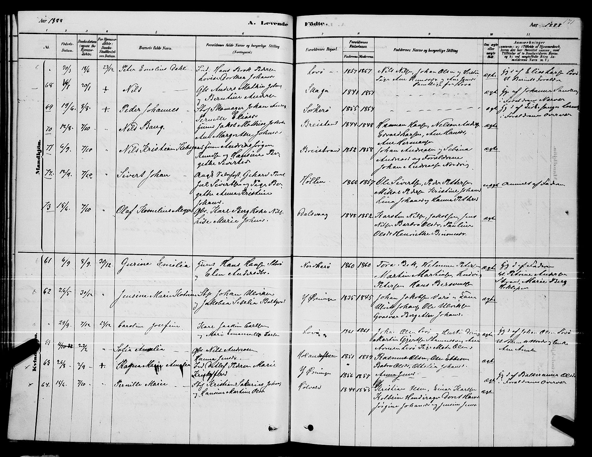 Ministerialprotokoller, klokkerbøker og fødselsregistre - Nordland, SAT/A-1459/834/L0513: Parish register (copy) no. 834C04, 1877-1892, p. 171