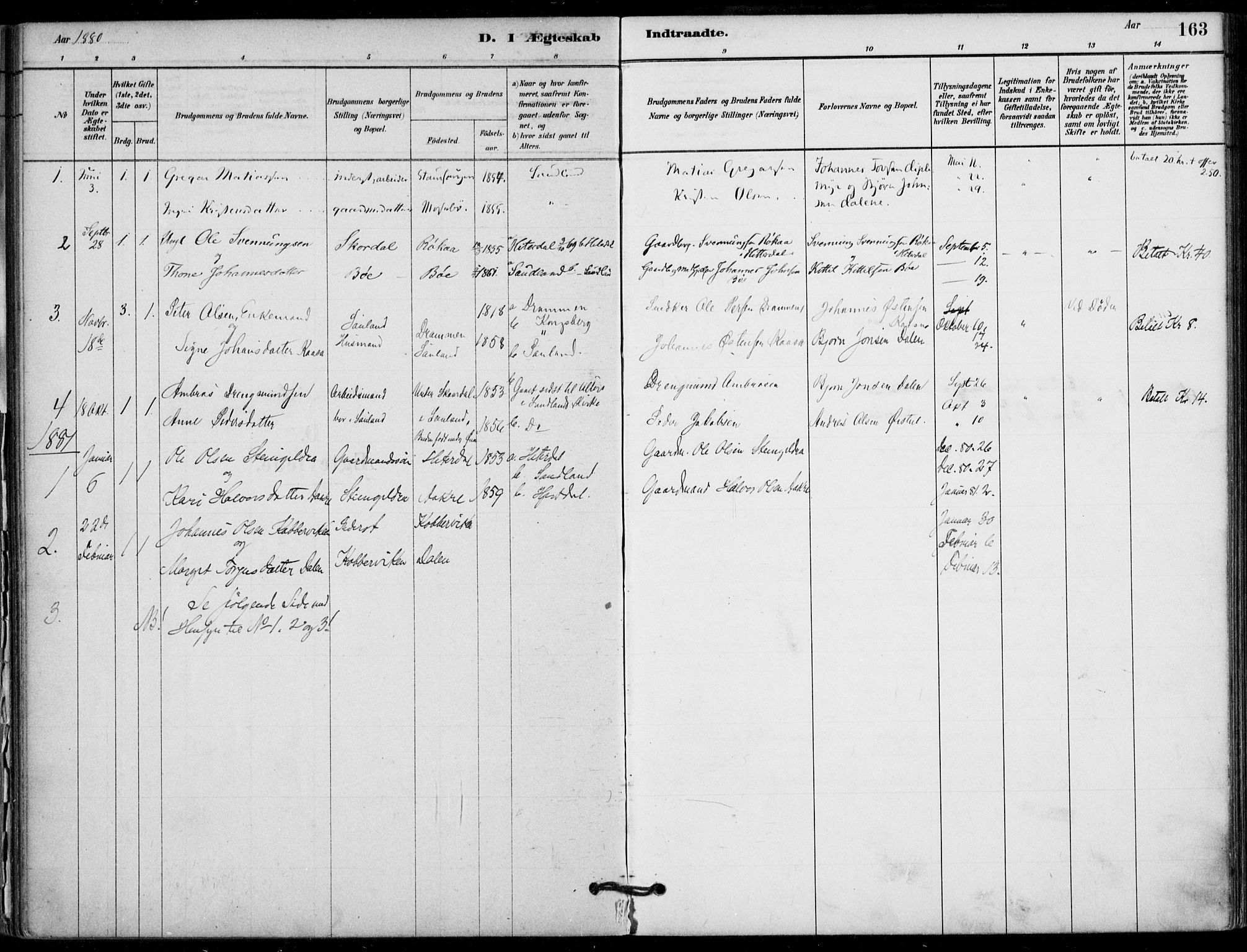 Hjartdal kirkebøker, SAKO/A-270/F/Fb/L0002: Parish register (official) no. II 2, 1880-1932, p. 163