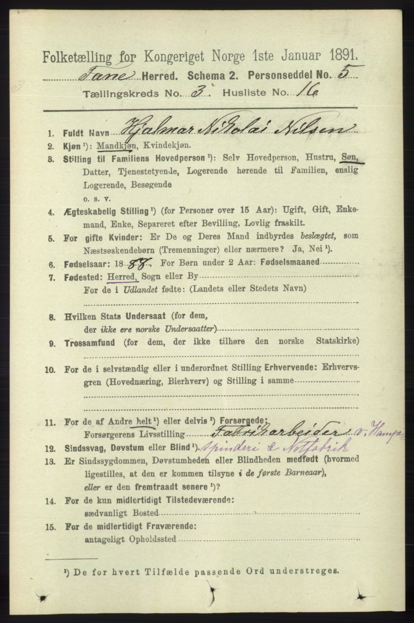 RA, 1891 census for 1249 Fana, 1891, p. 996