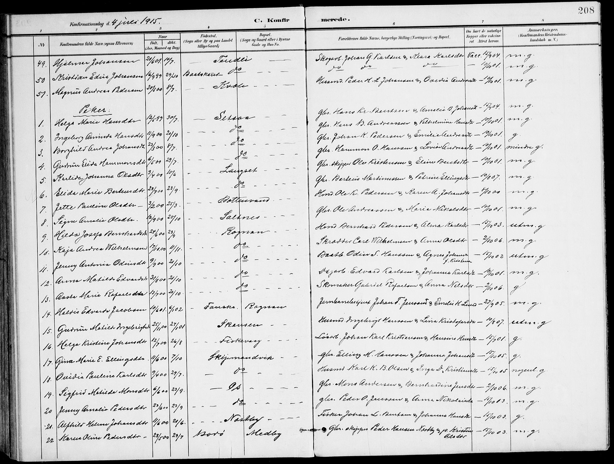 Ministerialprotokoller, klokkerbøker og fødselsregistre - Nordland, AV/SAT-A-1459/847/L0672: Parish register (official) no. 847A12, 1902-1919, p. 208