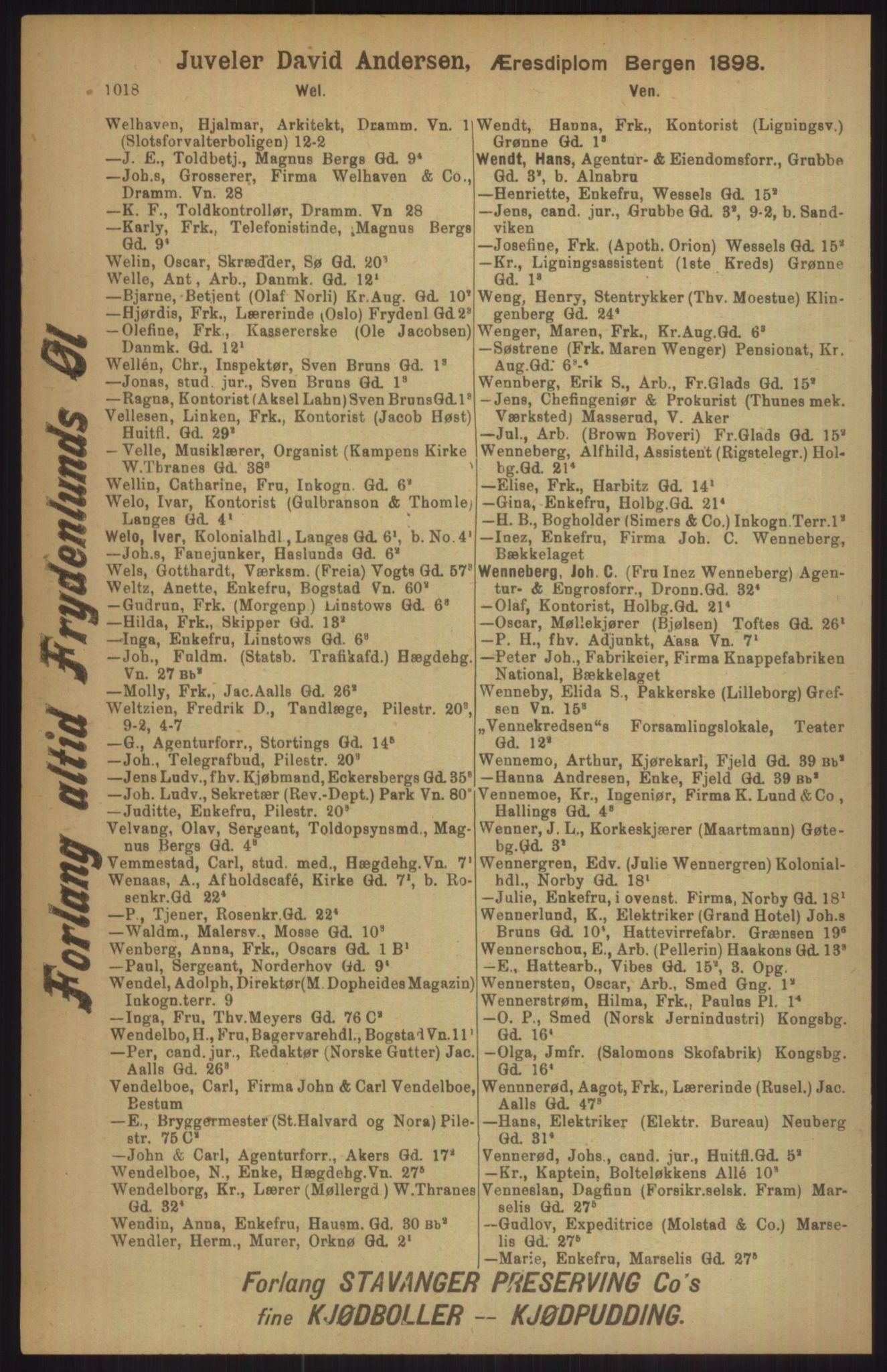 Kristiania/Oslo adressebok, PUBL/-, 1911, p. 1018