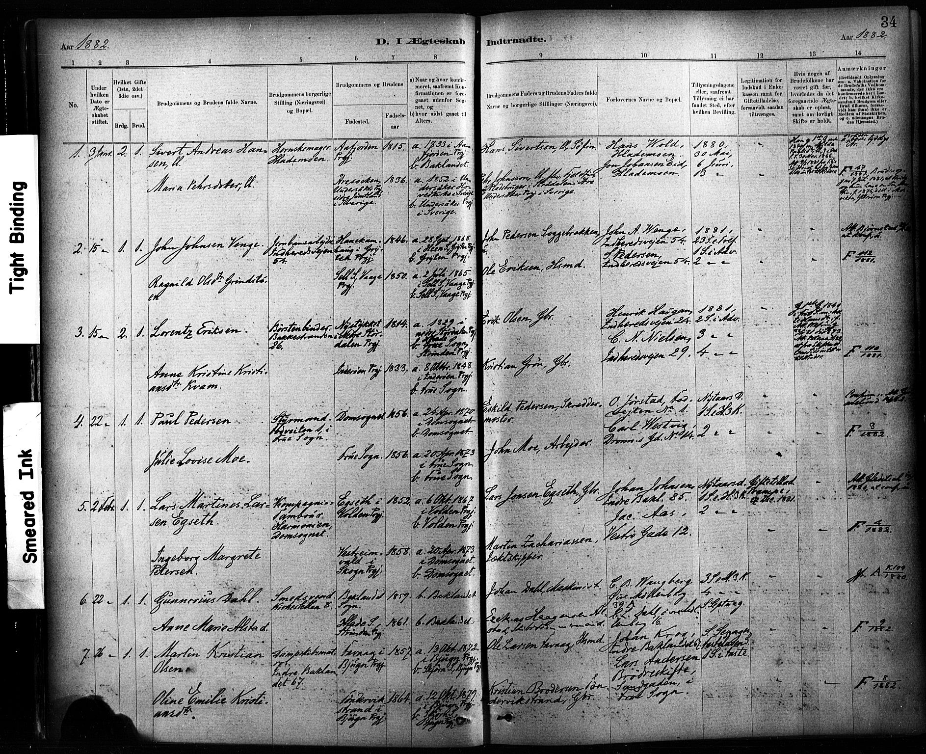 Ministerialprotokoller, klokkerbøker og fødselsregistre - Sør-Trøndelag, SAT/A-1456/604/L0189: Parish register (official) no. 604A10, 1878-1892, p. 34
