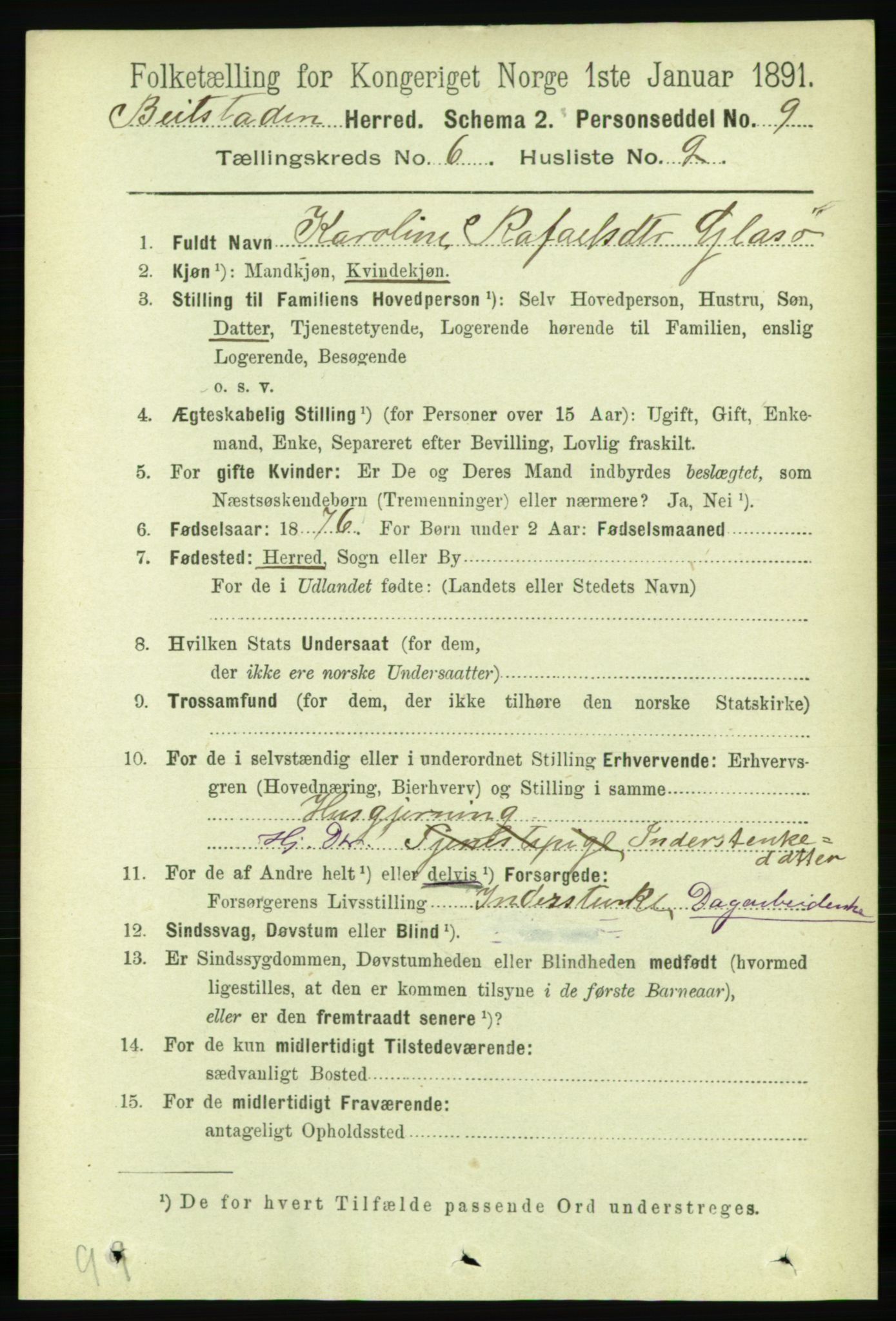 RA, 1891 census for 1727 Beitstad, 1891, p. 1545