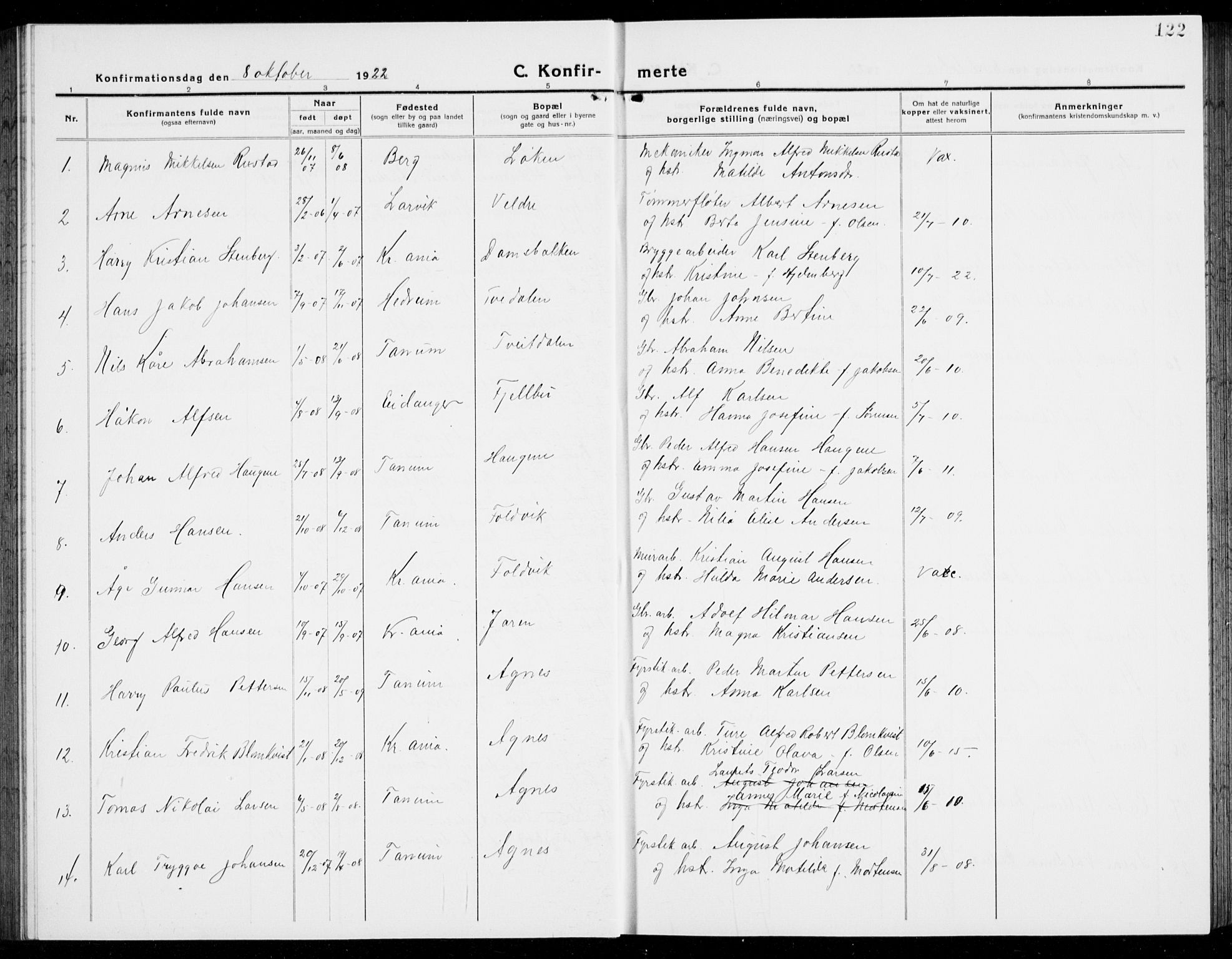 Brunlanes kirkebøker, AV/SAKO-A-342/G/Ga/L0005: Parish register (copy) no. I 5, 1918-1941, p. 122