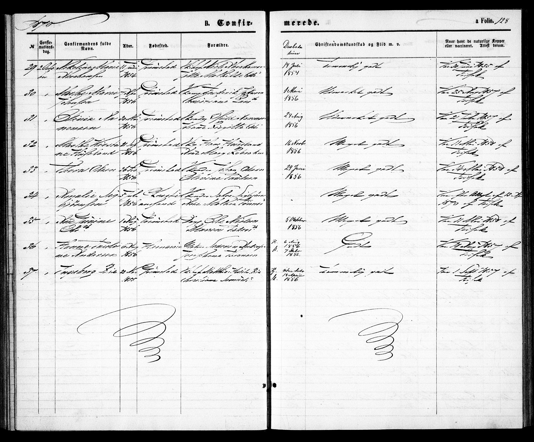 Grimstad sokneprestkontor, SAK/1111-0017/F/Fa/L0002: Parish register (official) no. A 1, 1869-1881, p. 128