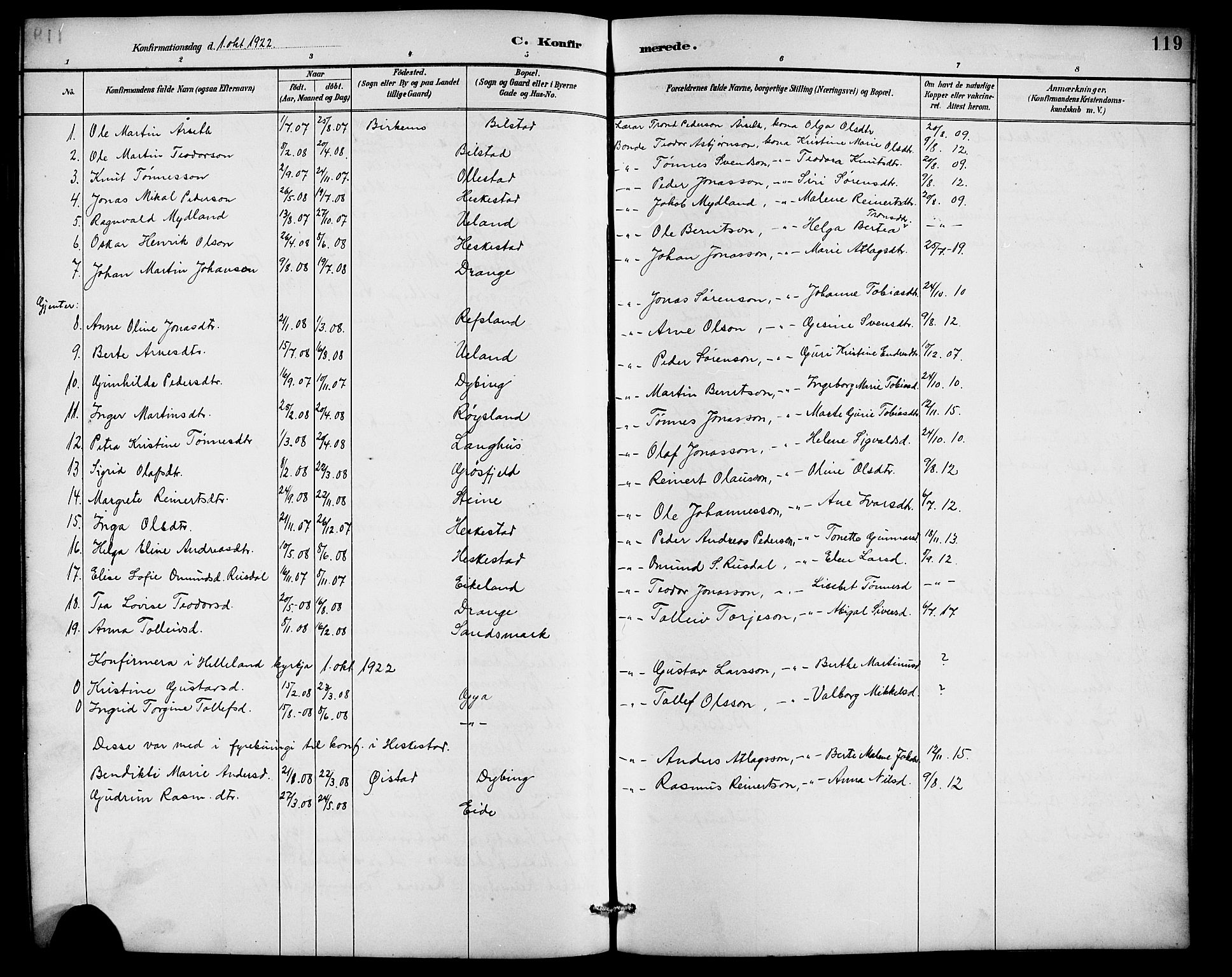 Lund sokneprestkontor, AV/SAST-A-101809/S07/L0007: Parish register (copy) no. B 7, 1890-1925, p. 119