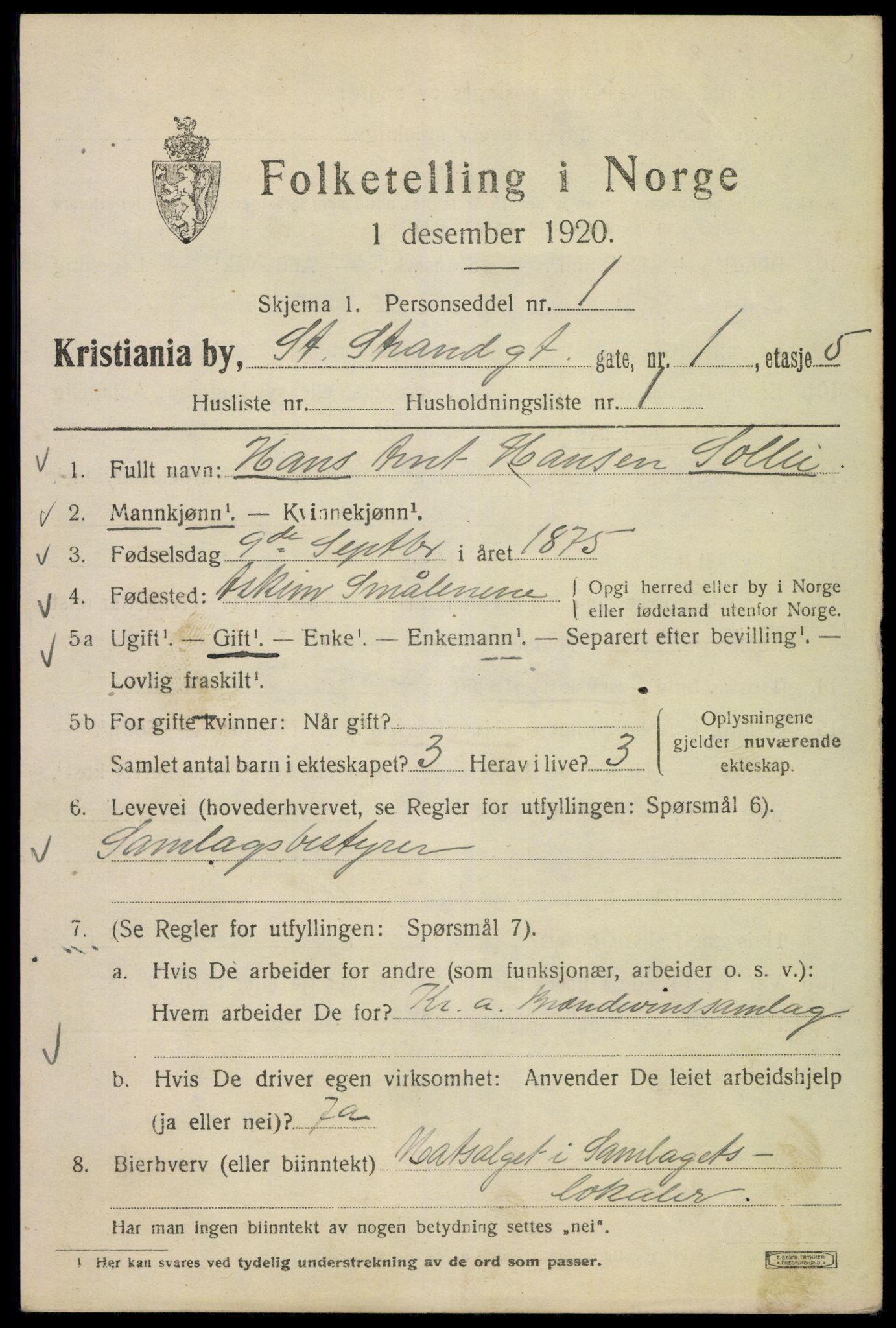 SAO, 1920 census for Kristiania, 1920, p. 547811